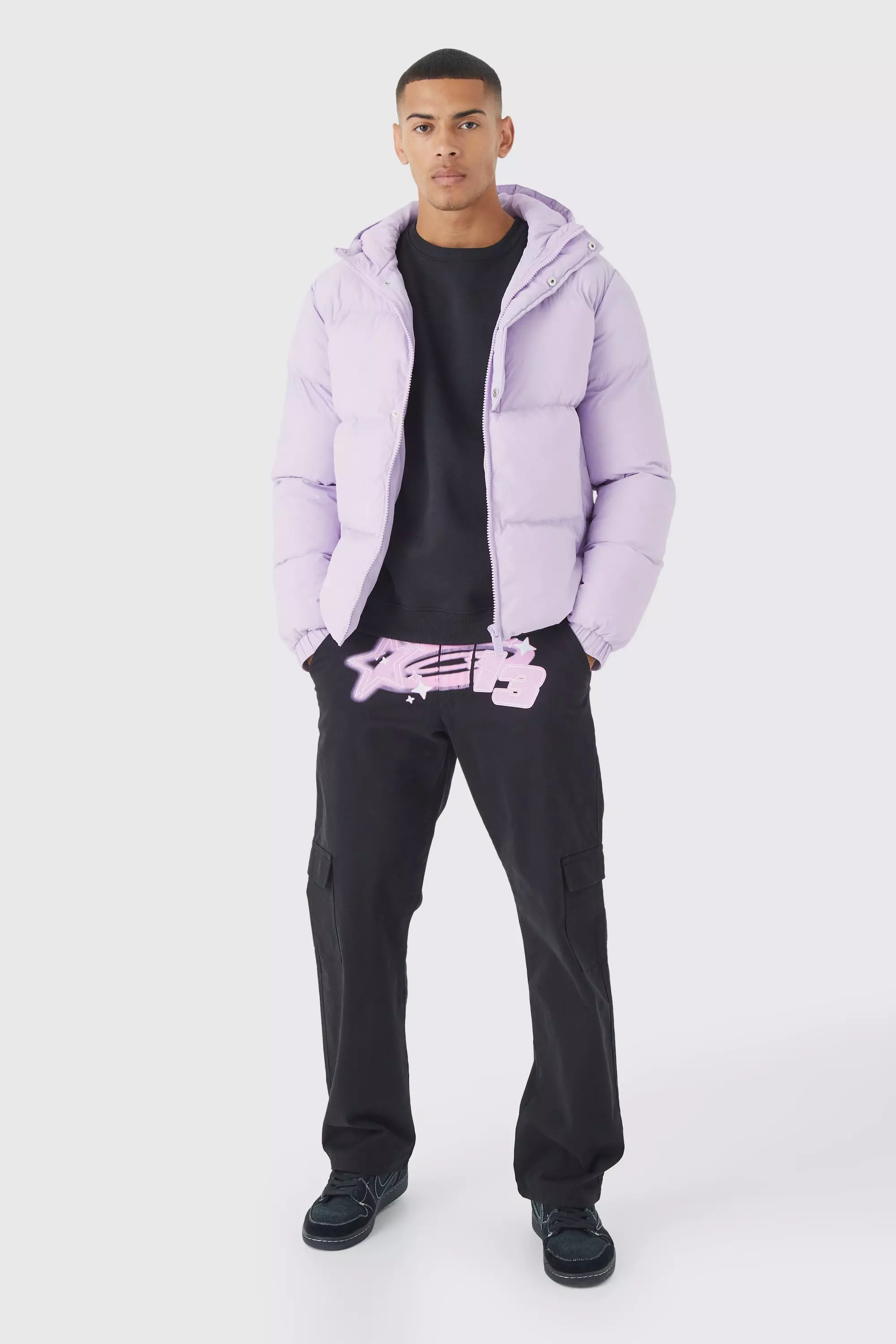 Lilac Boxy Hooded Puffer With Half Placket alternative image