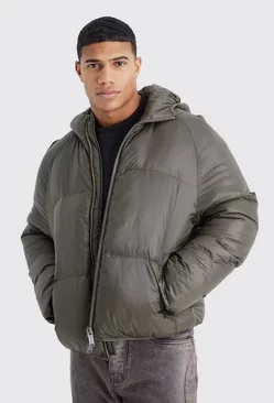 Sheen Quilted Nylon Puffer With Hood Charcoal