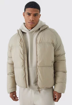 Sheen Quilted Nylon Puffer With Hood Stone