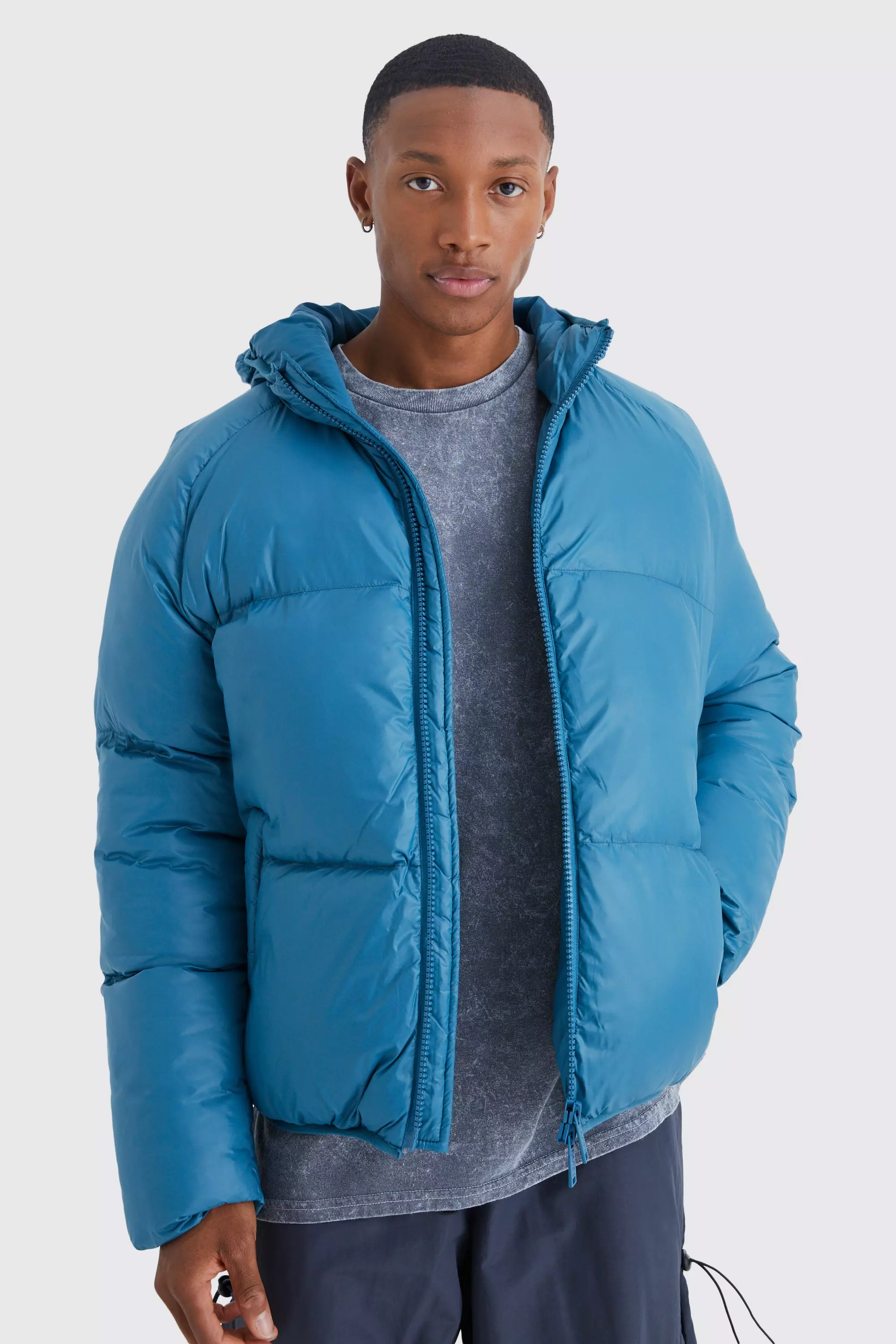 Sheen Quilted Nylon Puffer With Hood Petrol