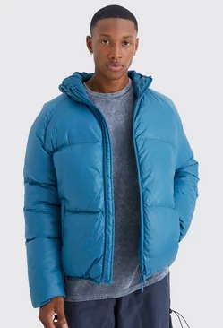 Sheen Quilted Nylon Puffer With Hood Petrol
