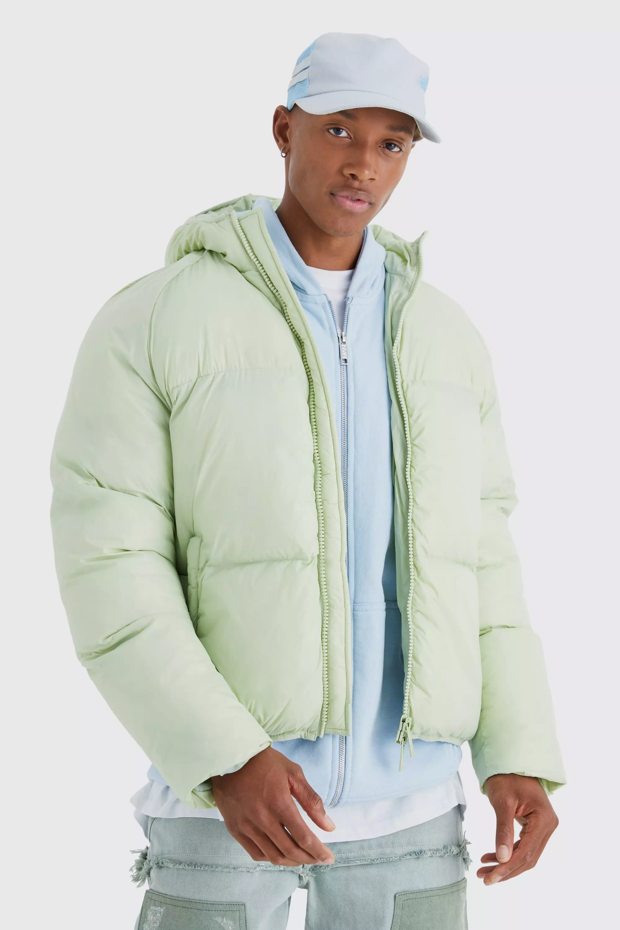 Sheen Quilted Nylon Puffer With Hood Mint