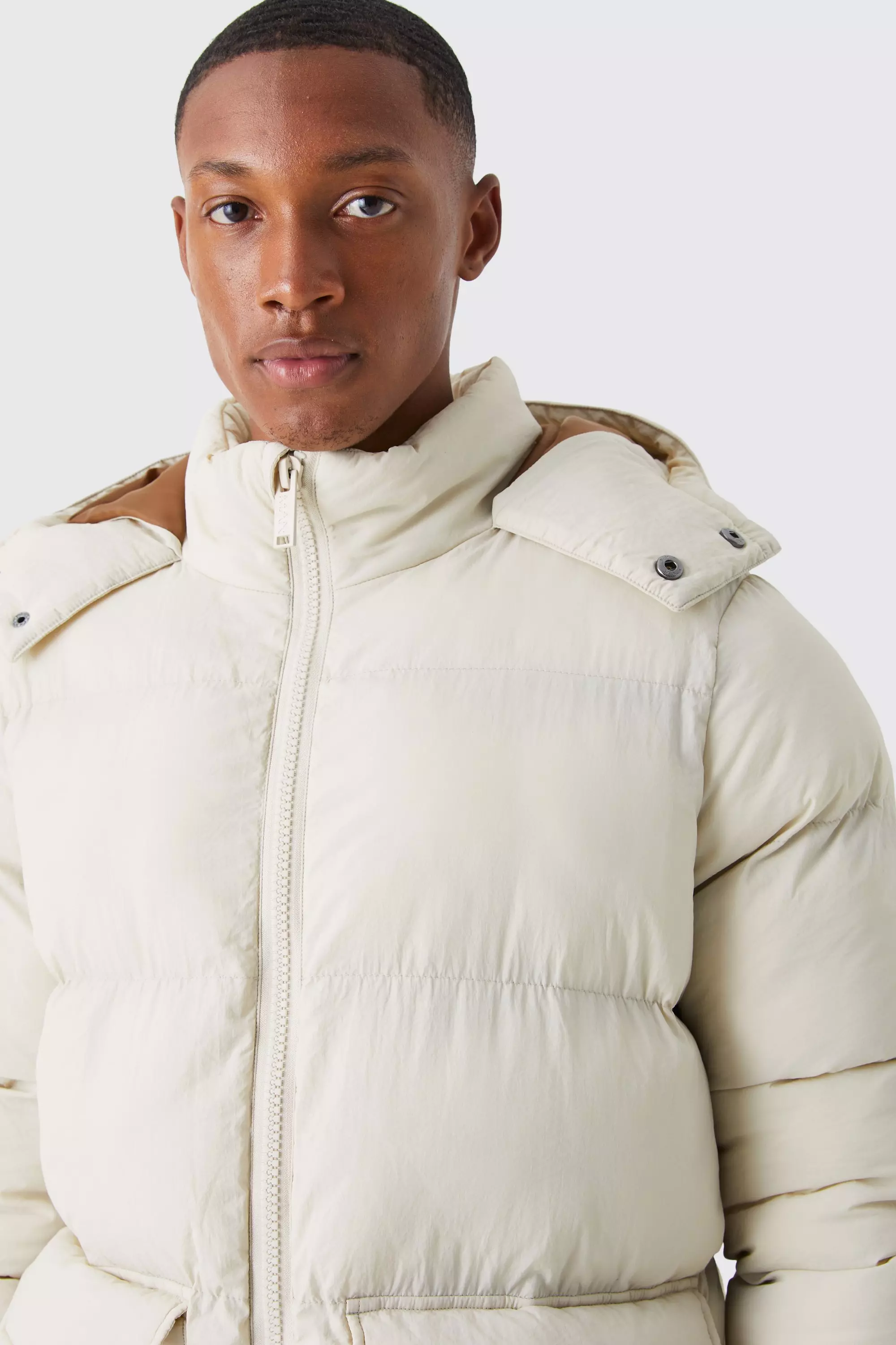 Ecru Contrast Hood Mid Length Puffer alternative image