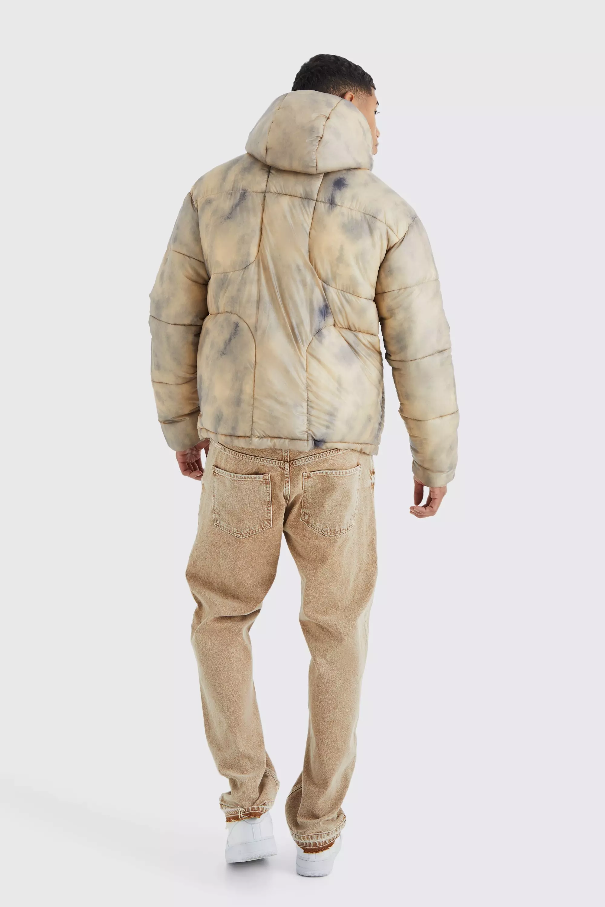 Taupe Tie Dye Quilted Puffer With Hood alternative image