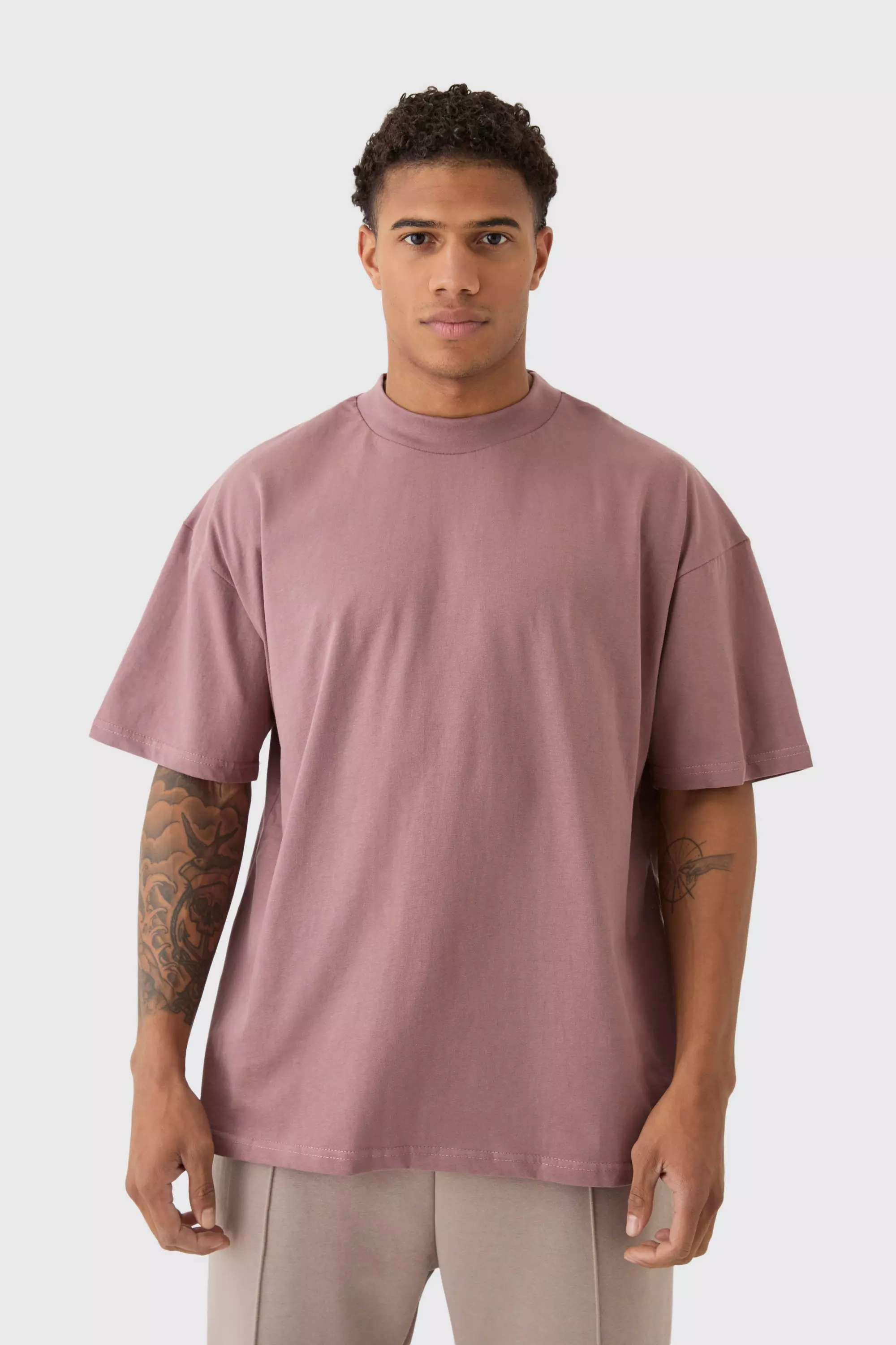 Oversized Extended Neck Heavy T-shirt Mauve