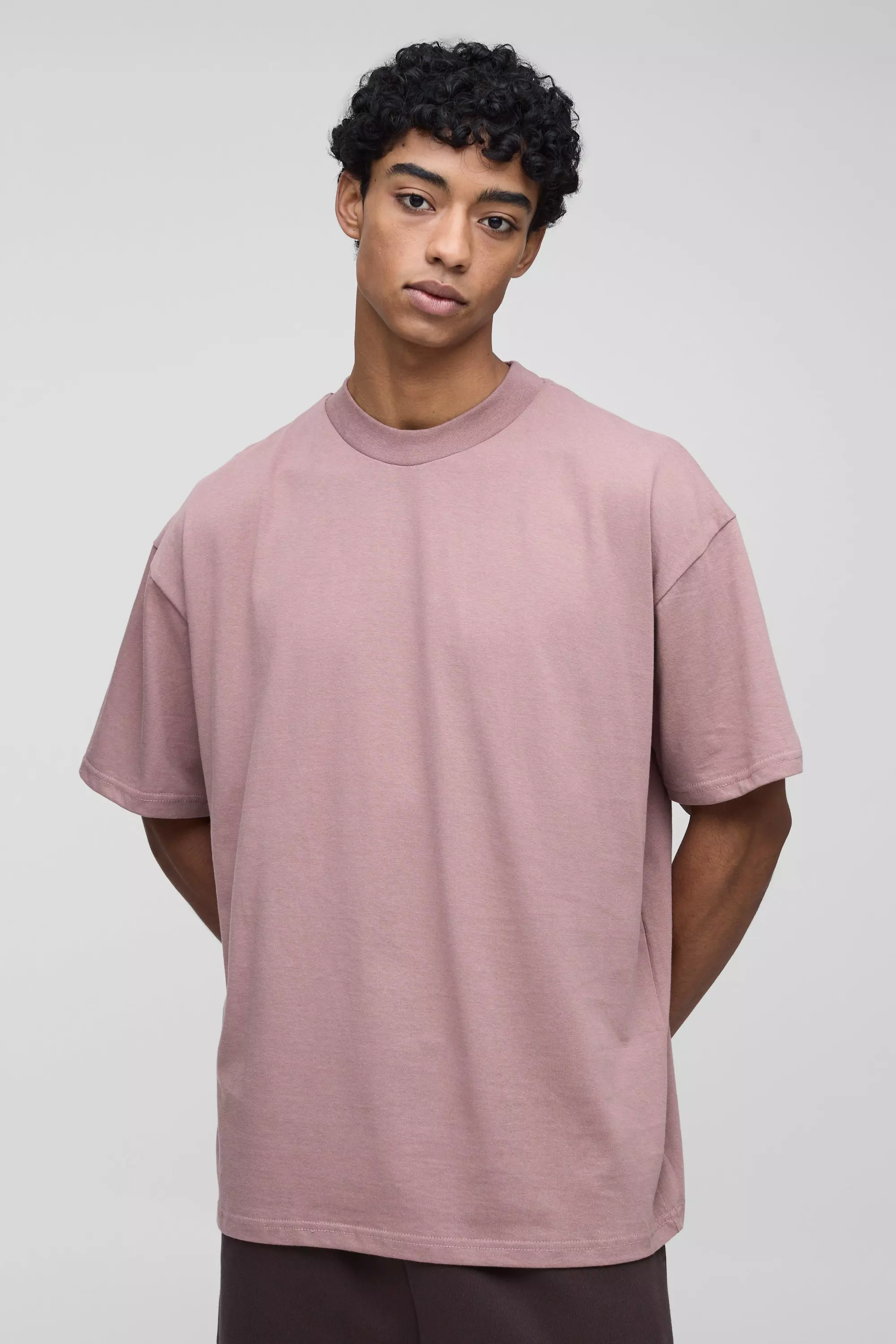 T-Shirt Oversize Pesante Con Girocollo Esteso, Mauve immagine alternativa