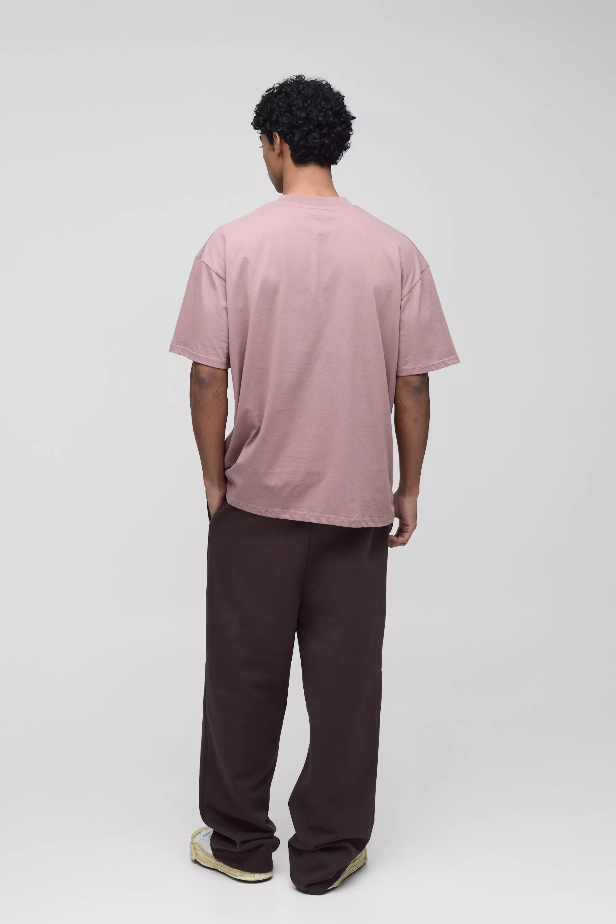 T-Shirt Oversize Pesante Con Girocollo Esteso, Mauve immagine alternativa