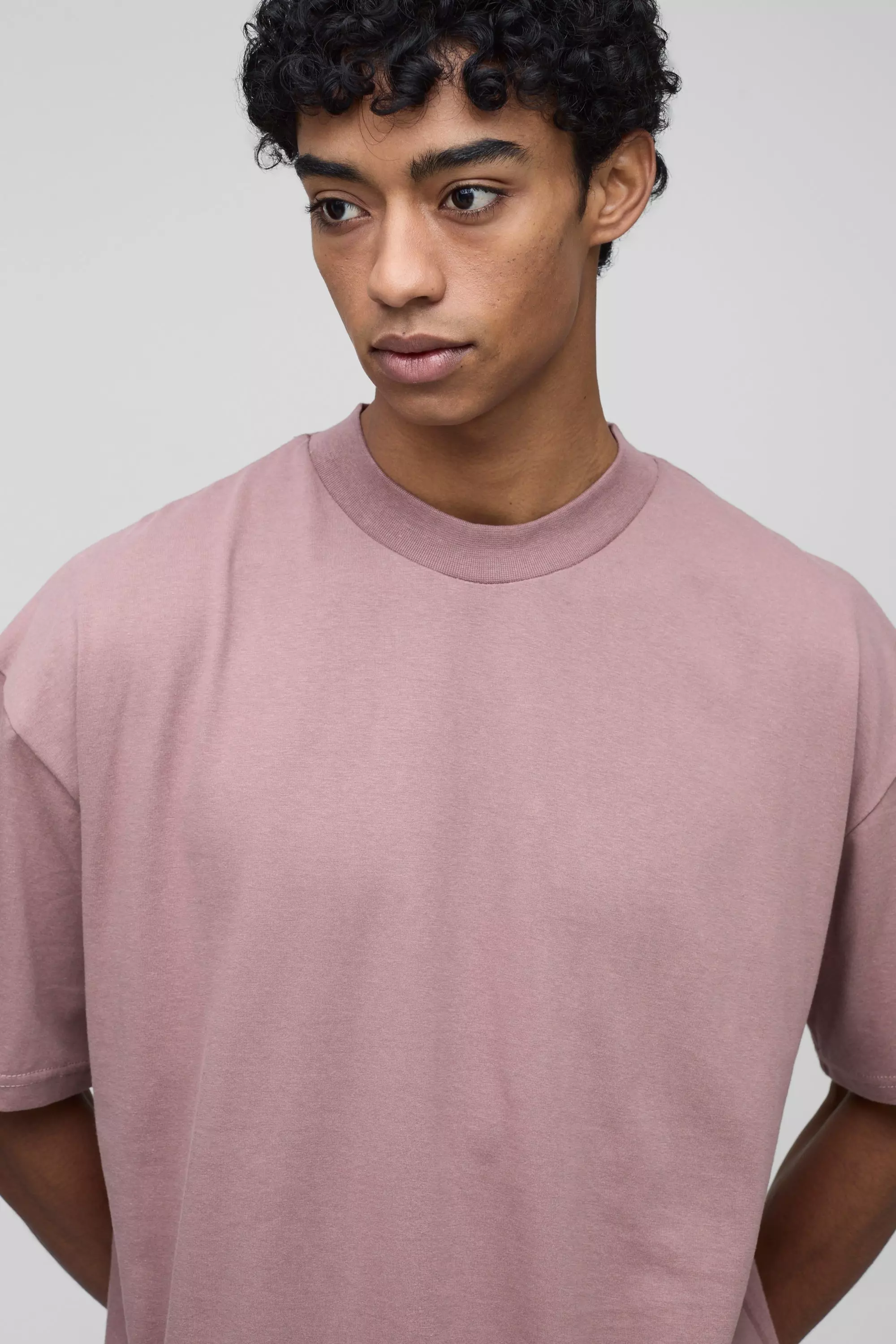 T-Shirt Oversize Pesante Con Girocollo Esteso, Mauve immagine alternativa