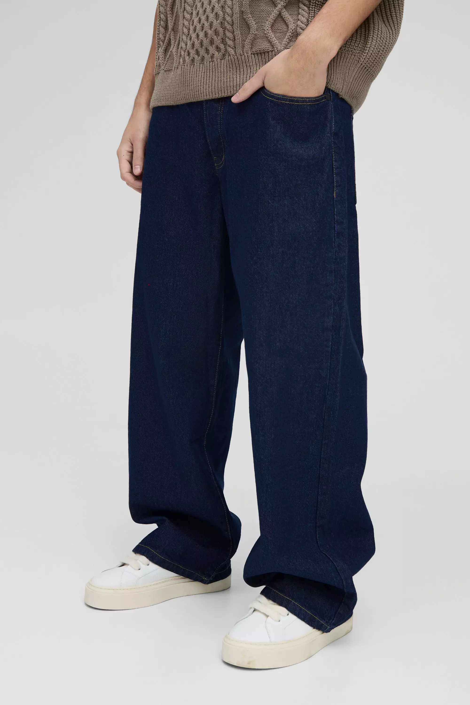 Men's Baggy Fit Light Blue Jeans with Denim Drawstring | MV