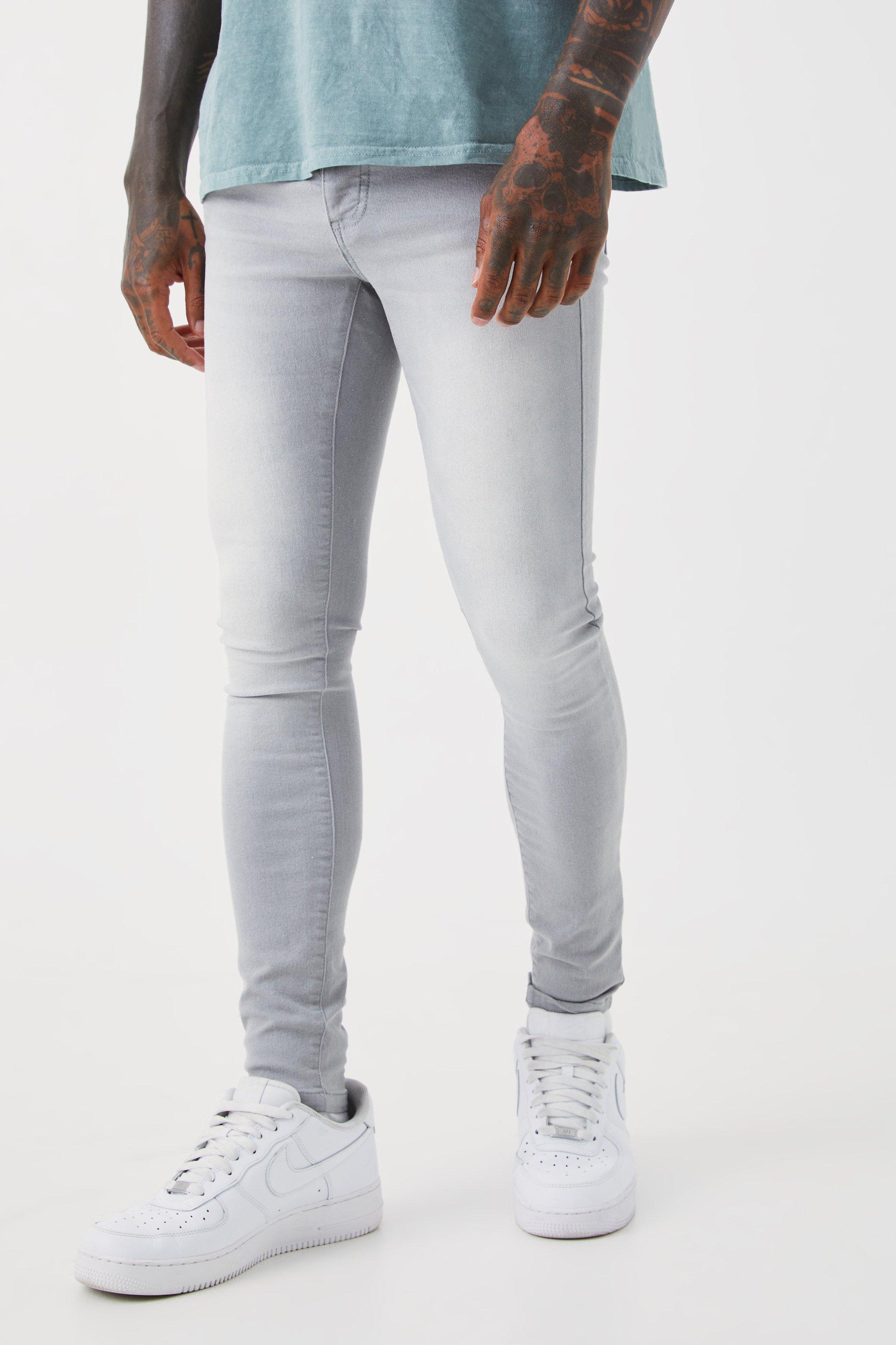 Grey Pants Super Skinny Stretch Denim Pants for Mens