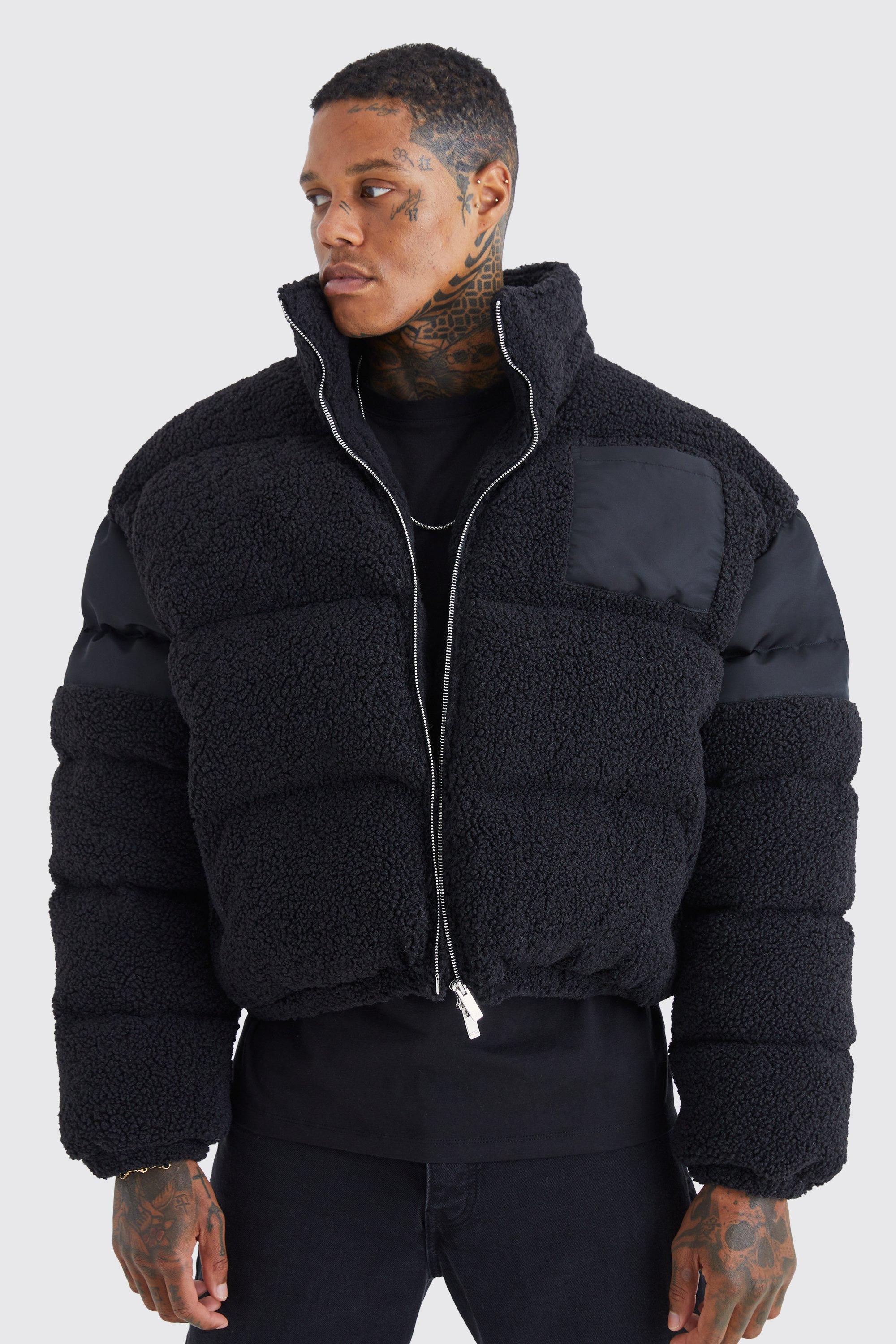 Borg Nylon Funnel Neck Puffer boohooMAN UK