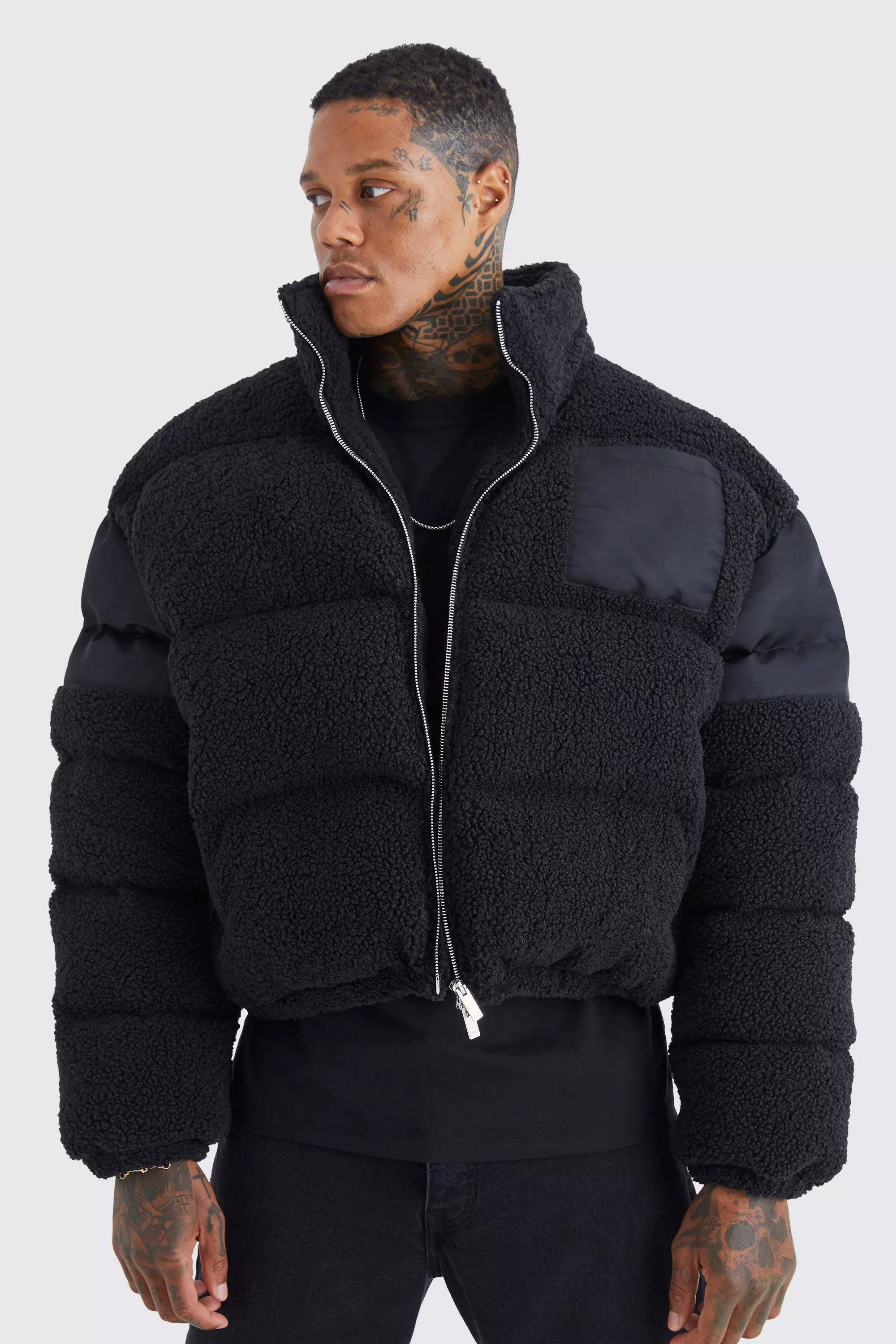 Black funnel neck puffer jacket online