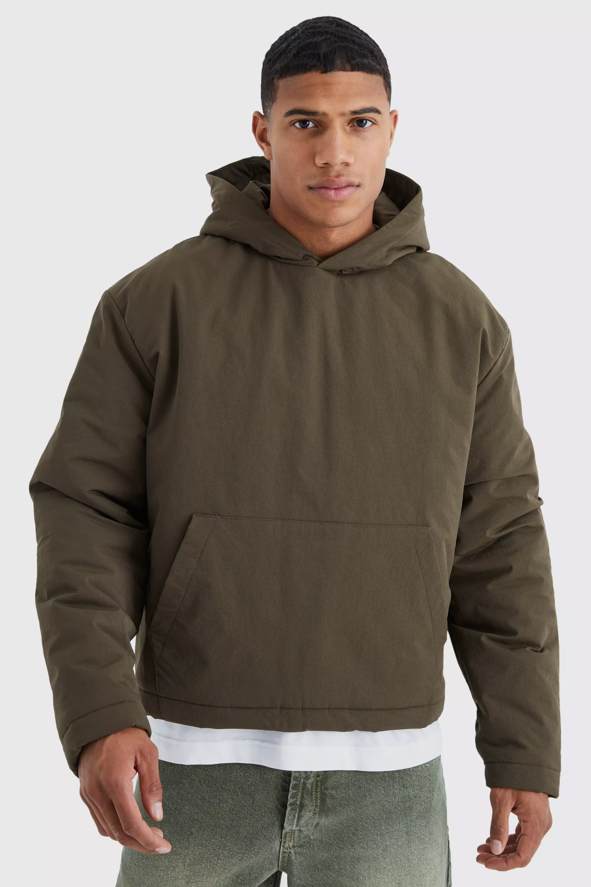 Boxy Washed Nylon Hoodie boohooMAN USA