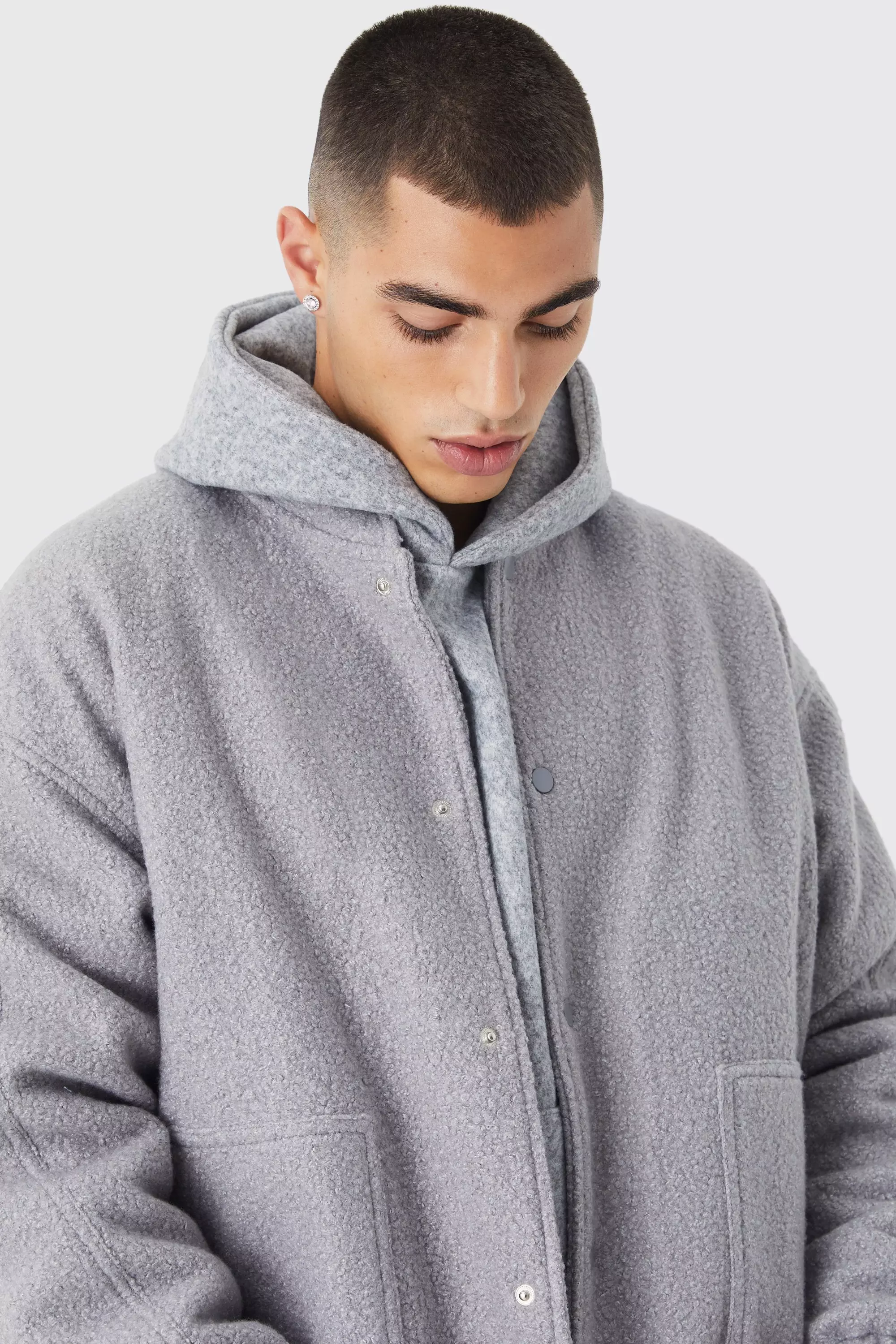 Grey marl Oversized Heavy Boucle Textured Bomber Jacket alternative image