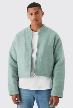 Boucle Textured Padded Bomber Sage