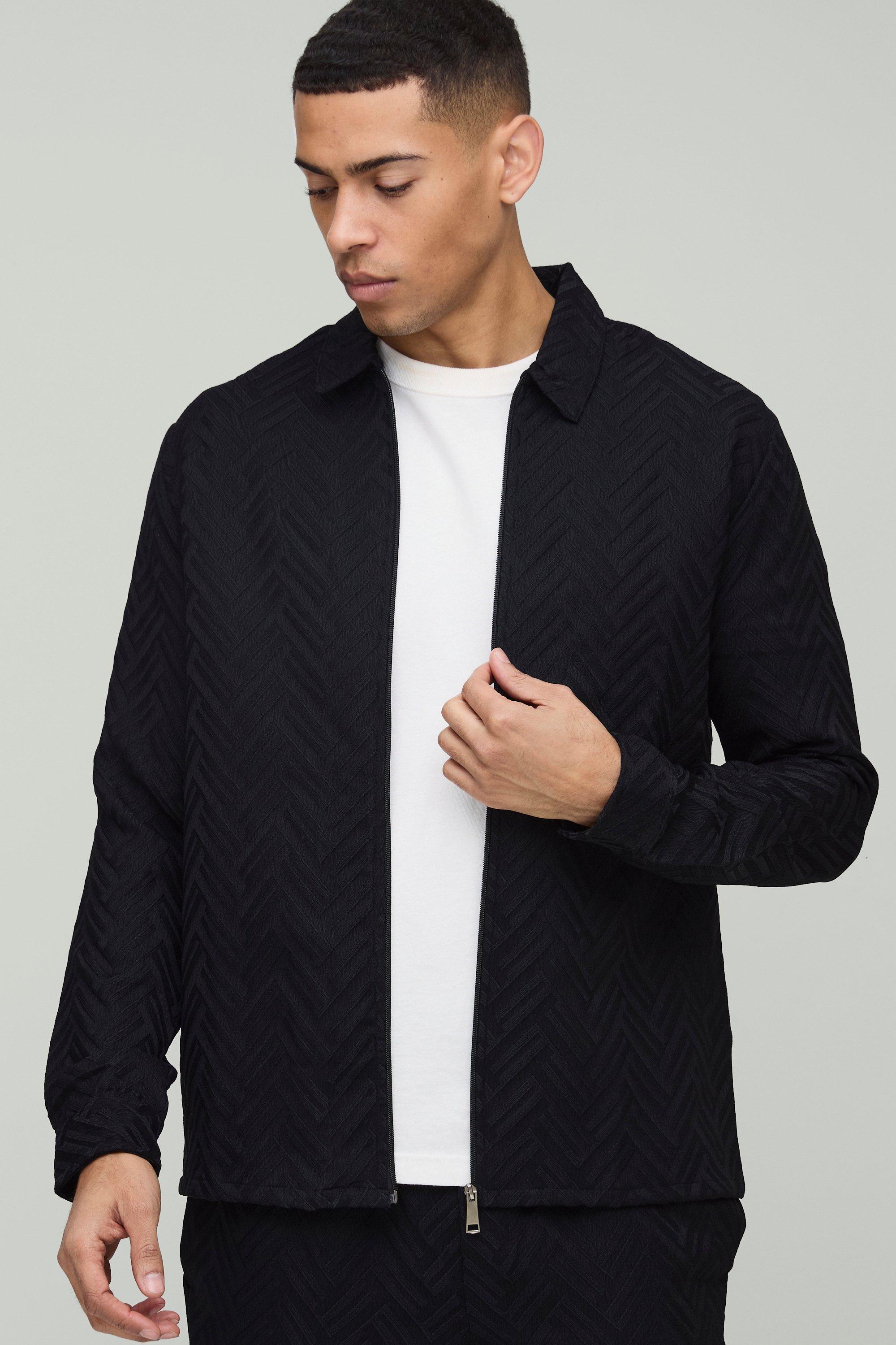 Black Tonal Geo Smart Zip Overshirt