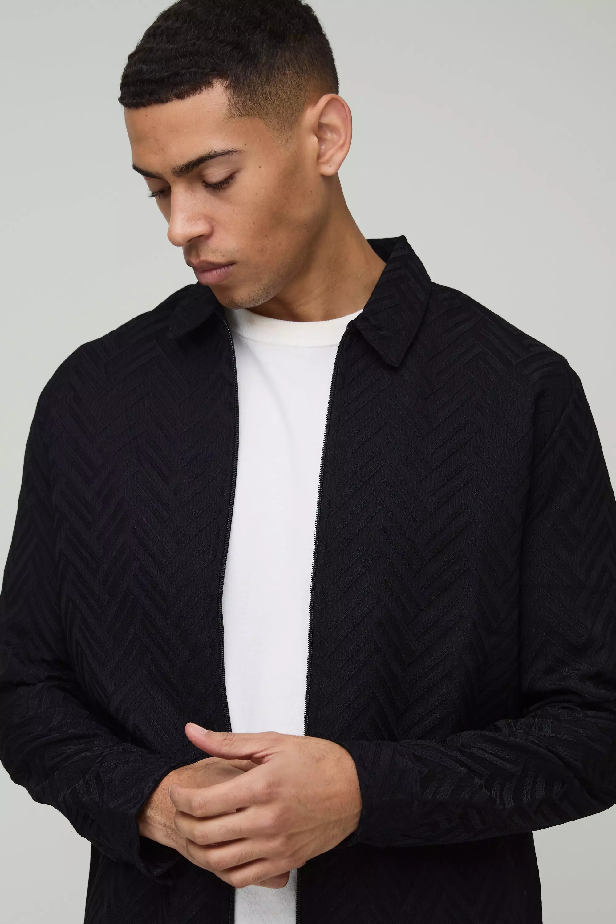 Black Regular Tonal Geo Smart Zip Shirt Jacket alternative image