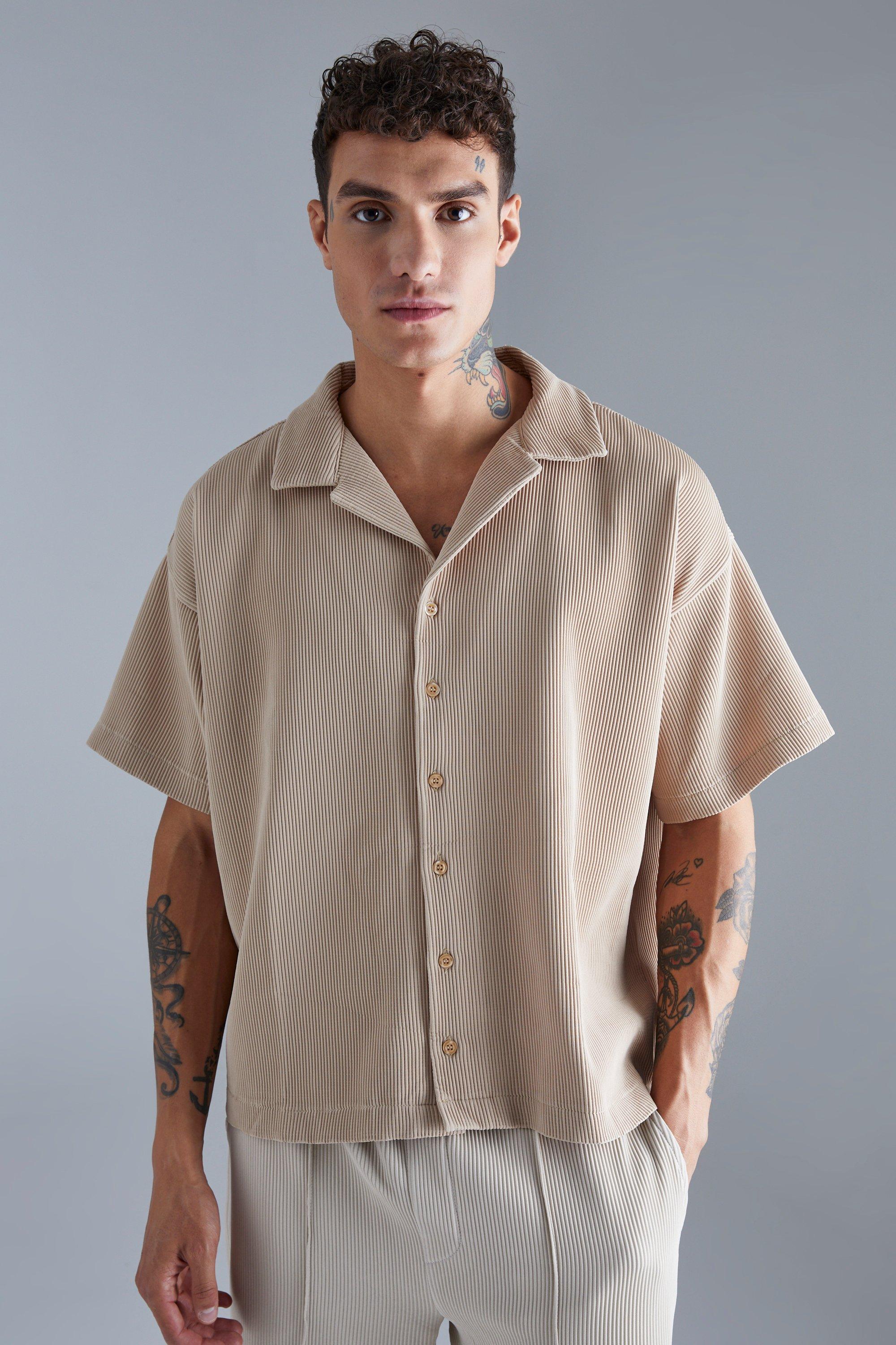 Short Sleeve Boxy Pleated Shirt