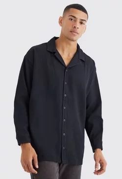 Black Long Sleeve Pleated Oversized Shirt