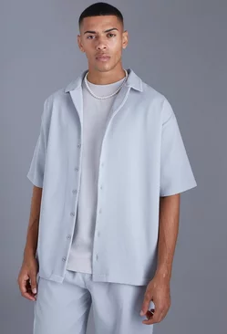 Short Sleeve Pleated Oversized Shirt Grey