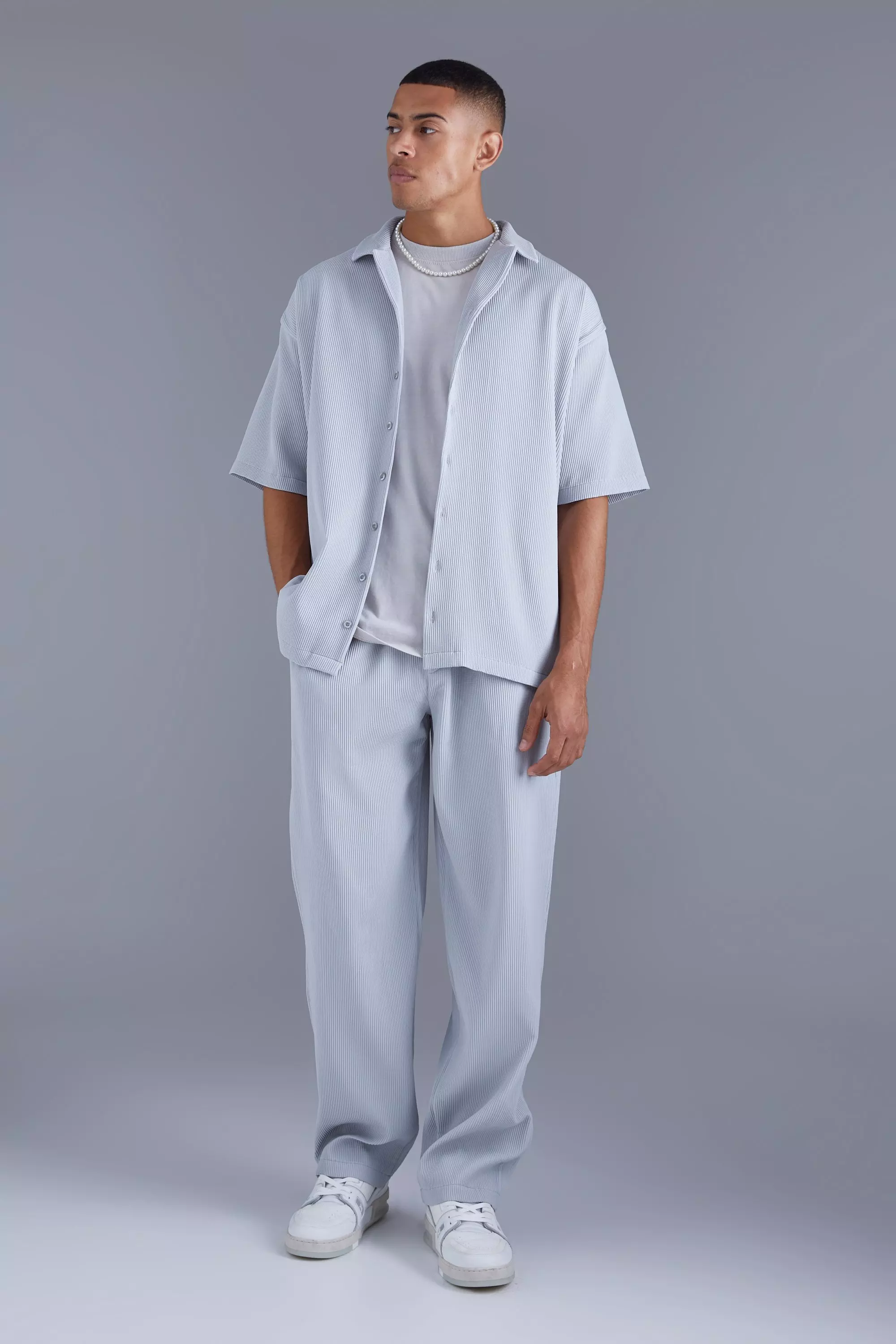 Grey Short Sleeve Pleated Oversized Shirt alternative image