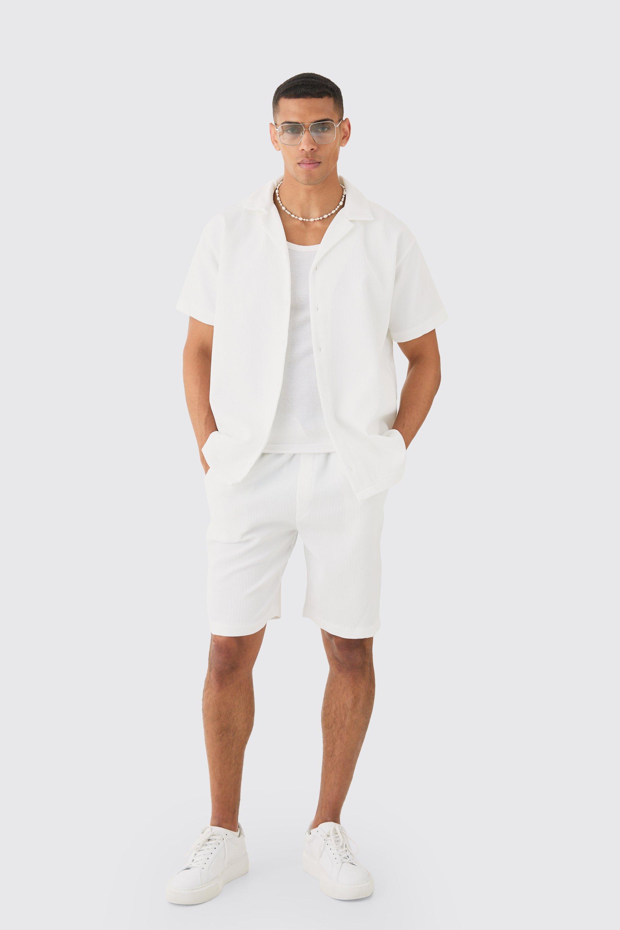 Miami 28 Mens Two Piece Outfits Back Print Shirt And Plain Shorts