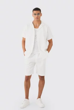 Oversized Short Sleeve Pleated Shirt And Short White