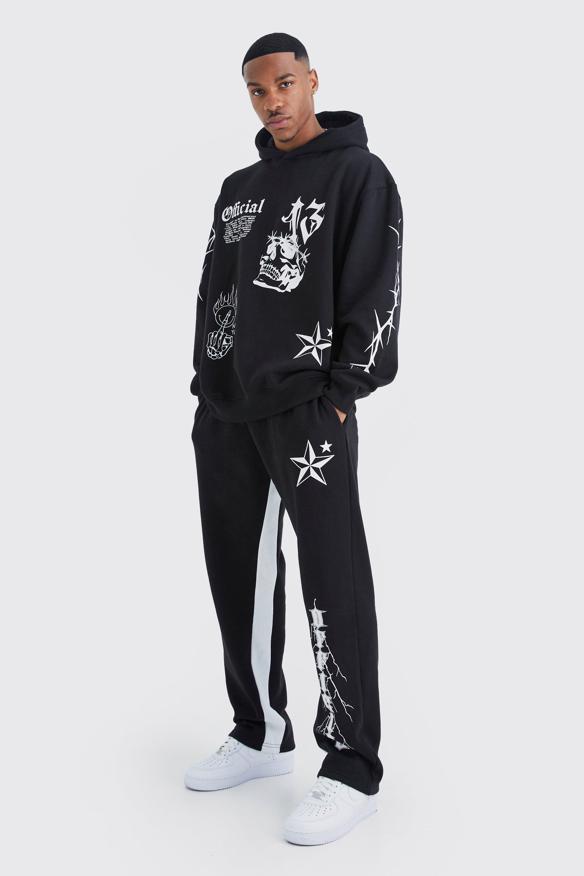 Tall Baggy Fit Homme Graphic Hooded Tracksuit