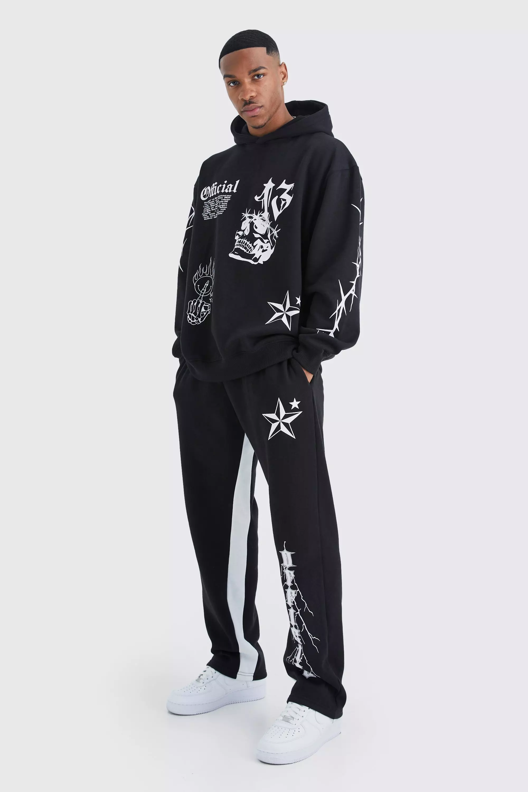 Oversized Graffiti Gusset Hooded Tracksuit Black