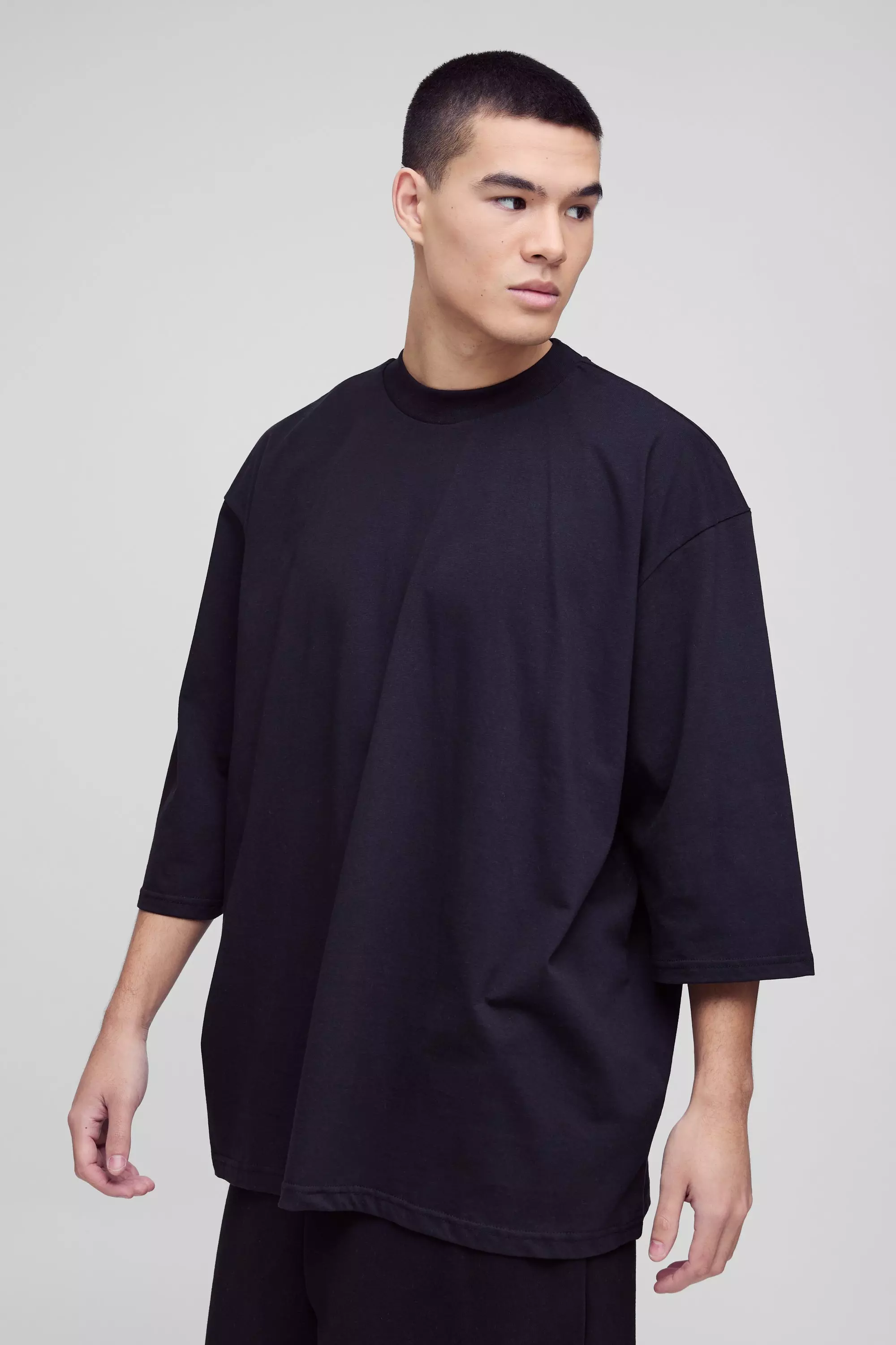 Extreme Oversized Extended Neck Heavy Weight T-shirt Black