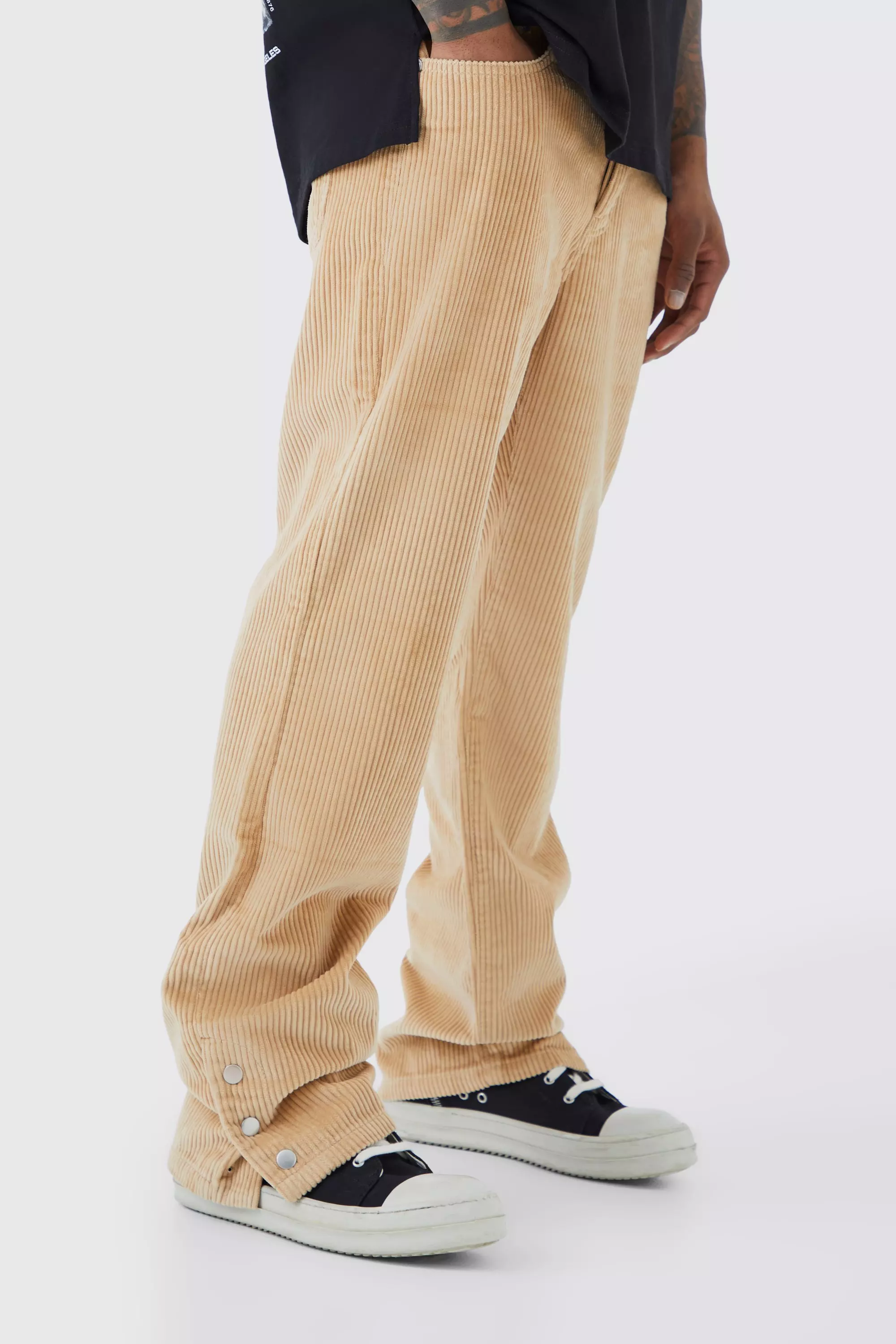 Taupe Beige Heavyweight Relaxed Popper Hem Cord Pants