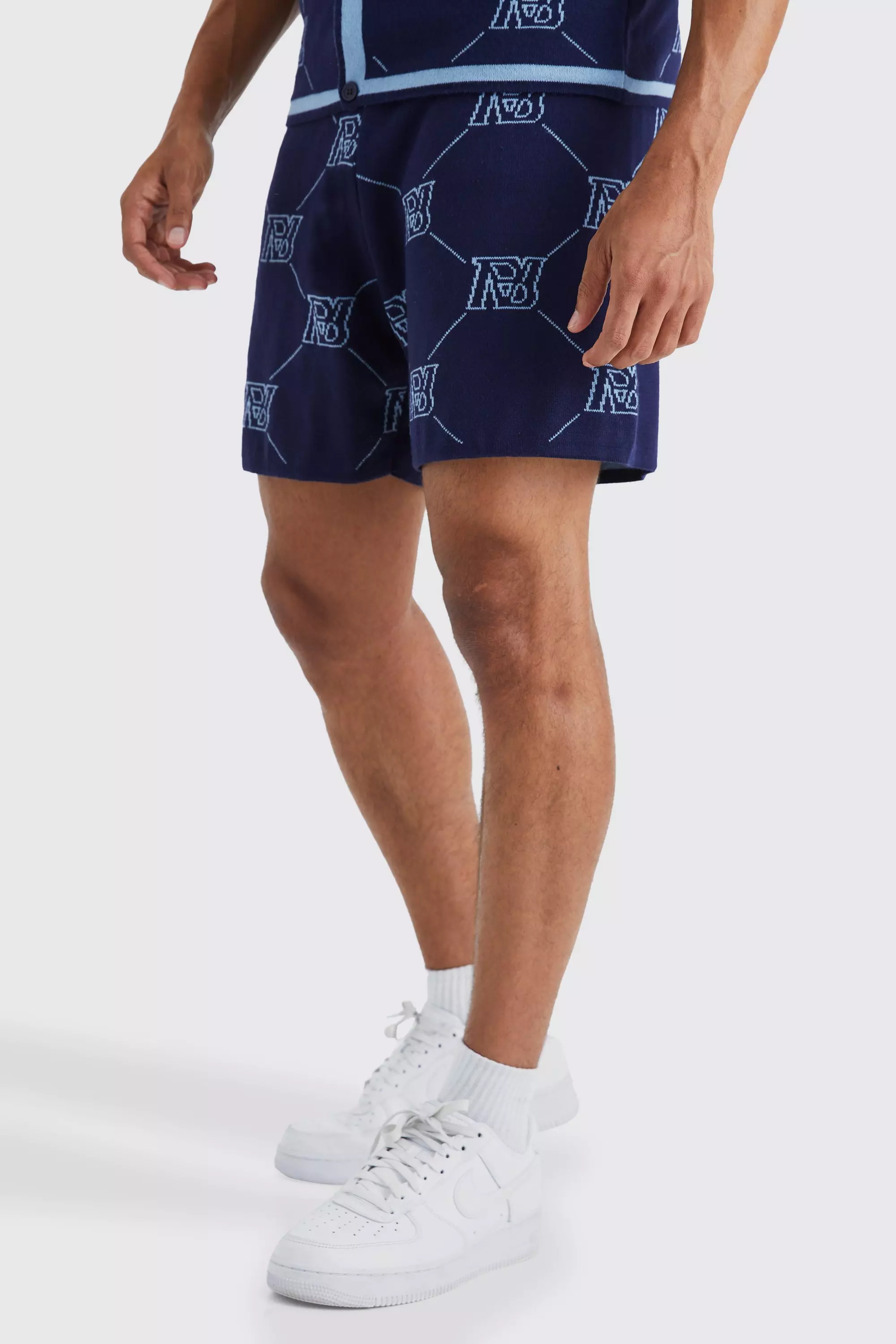 Navy Monogram Knitted Relaxed Shorts