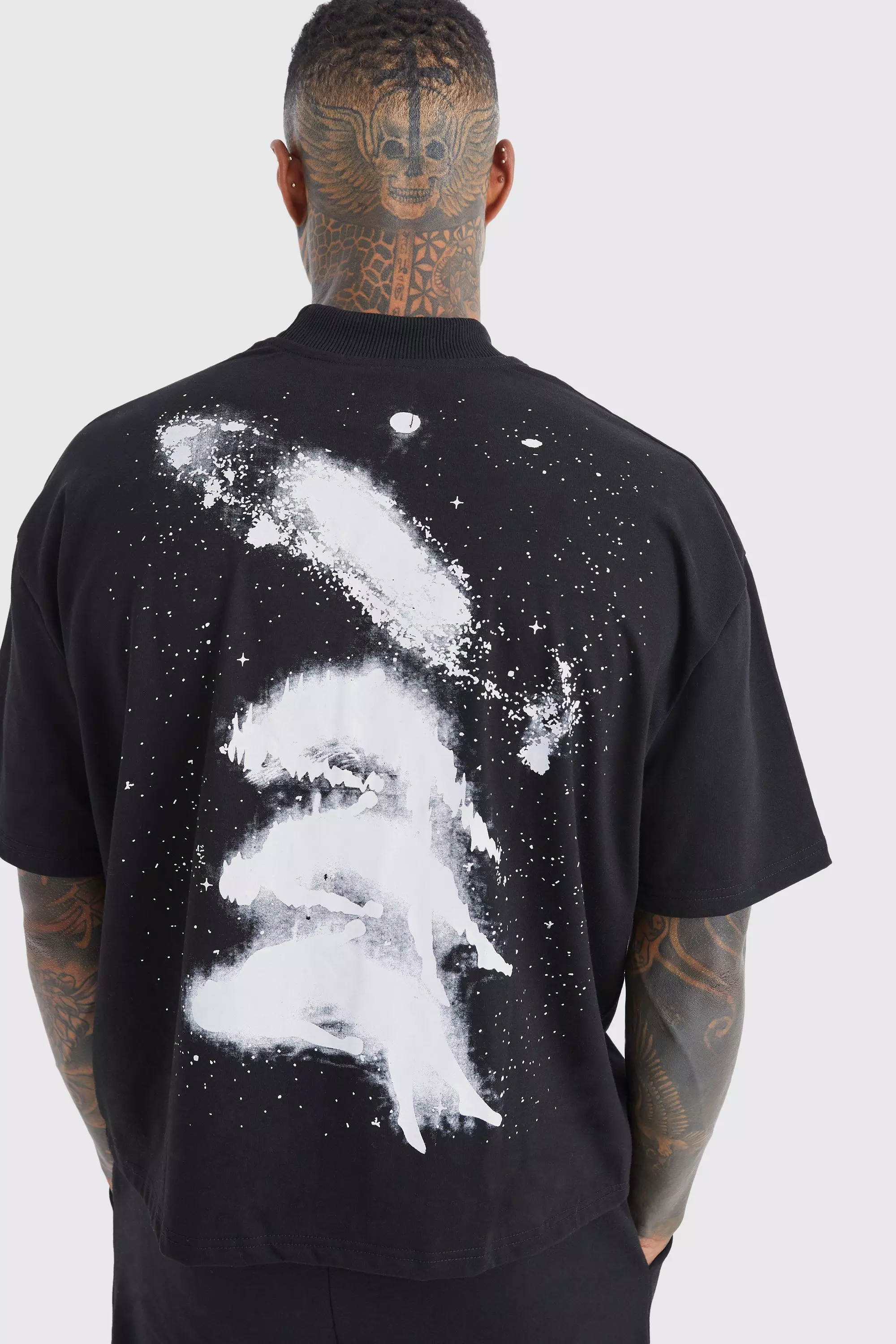 Oversized Boxy Galaxy Puff Print T-shirt Black