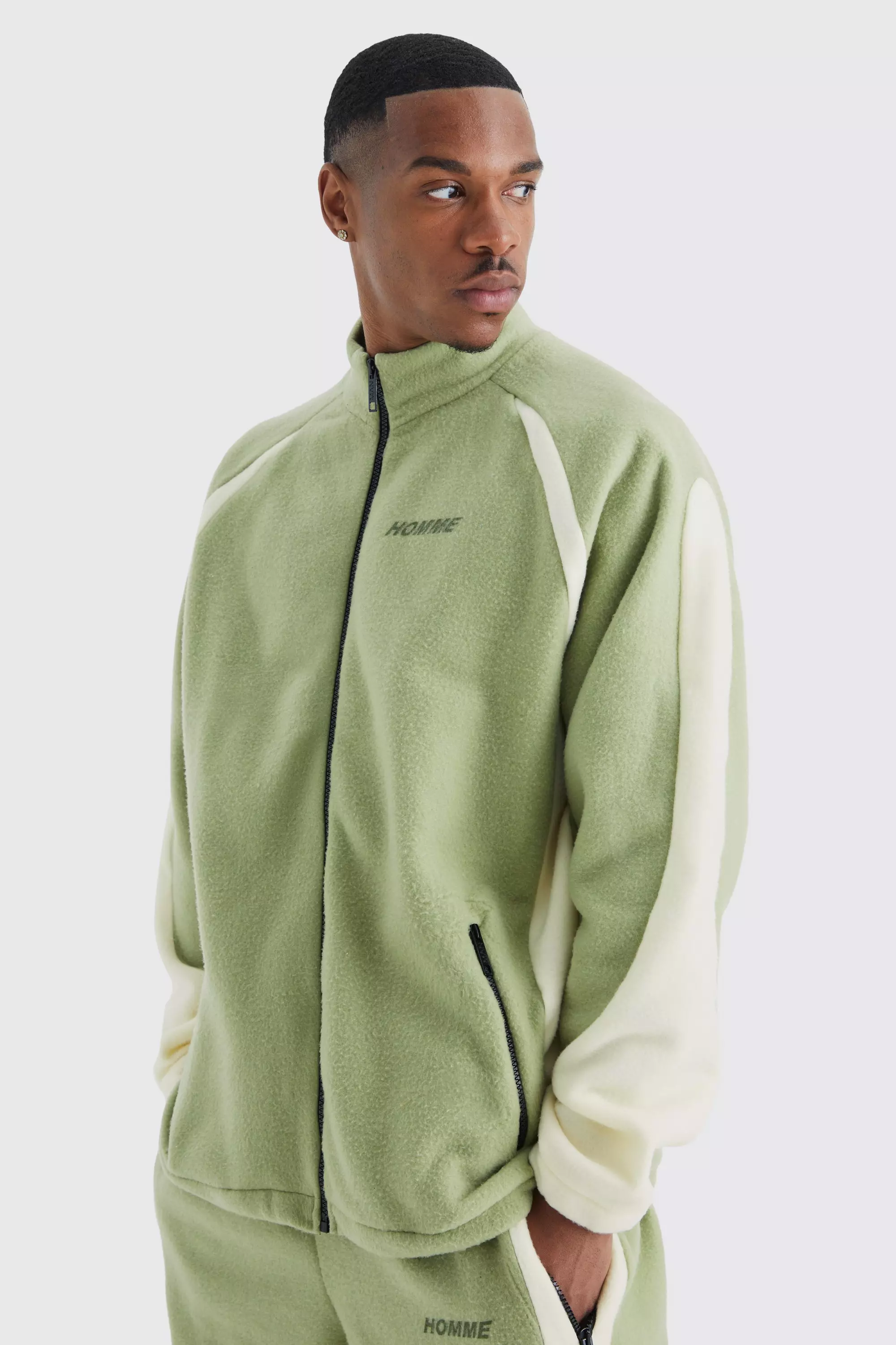 Sage Oversized Colour Block Polar Fleece Track Top alternative image