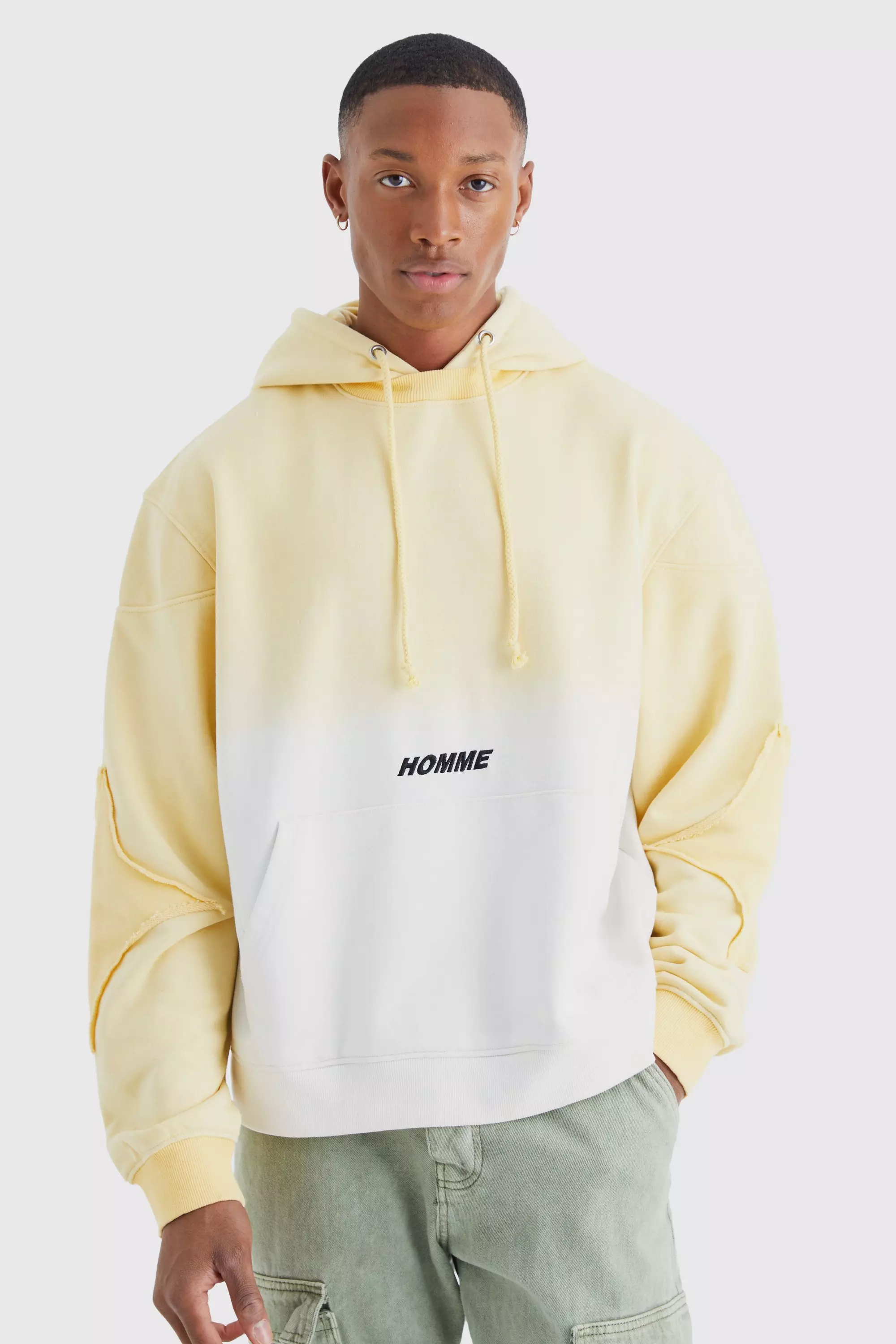 Yellow Oversized Boxy Ombre Homme Hoodie