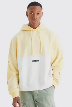 Yellow Oversized Boxy Ombre Homme Hoodie