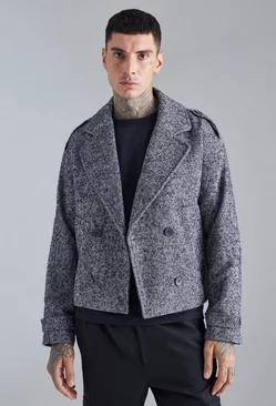 Boxy Salt & Pepper Wool Look Overcoat Charcoal