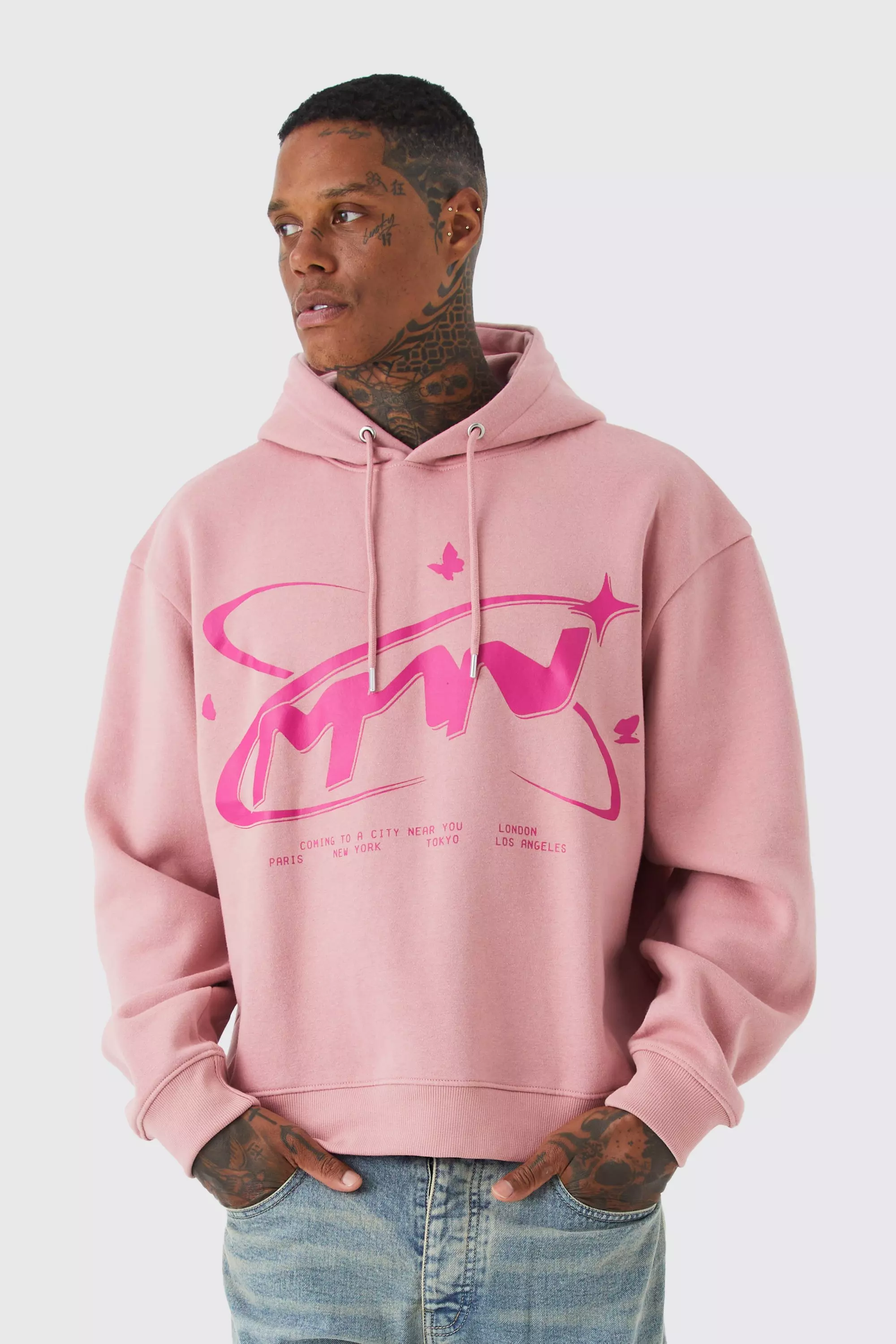 Oversized Boxy Butterfly Man Hoodie Dusty pink