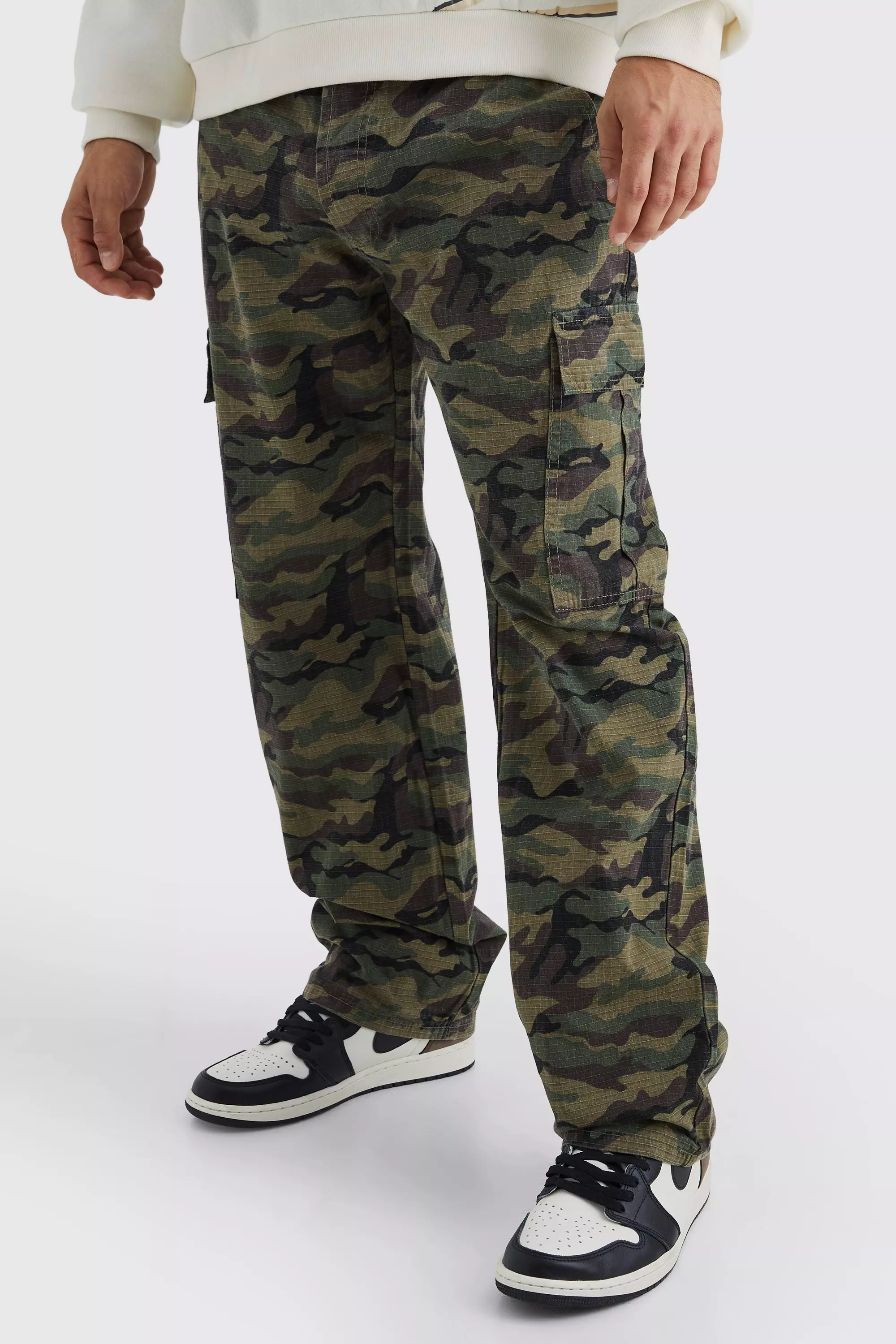 Khaki Relaxed Ripstop Cargo Camo Pants