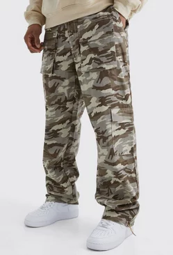 Chocolate Brown Relaxed Multi Cargo Ripstop Camo Pants