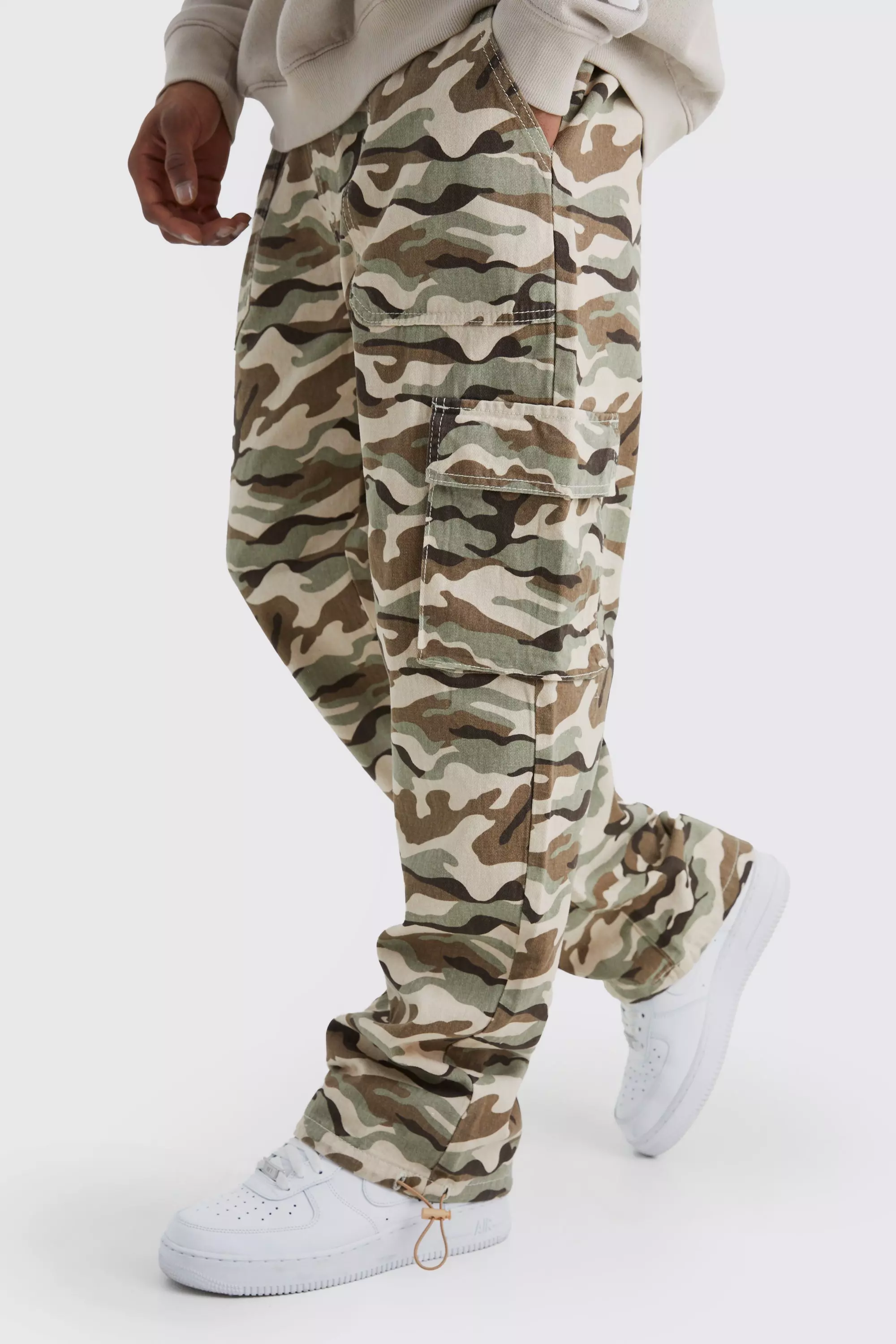 Sand Beige Relaxed Cargo Pocket Camo Pants