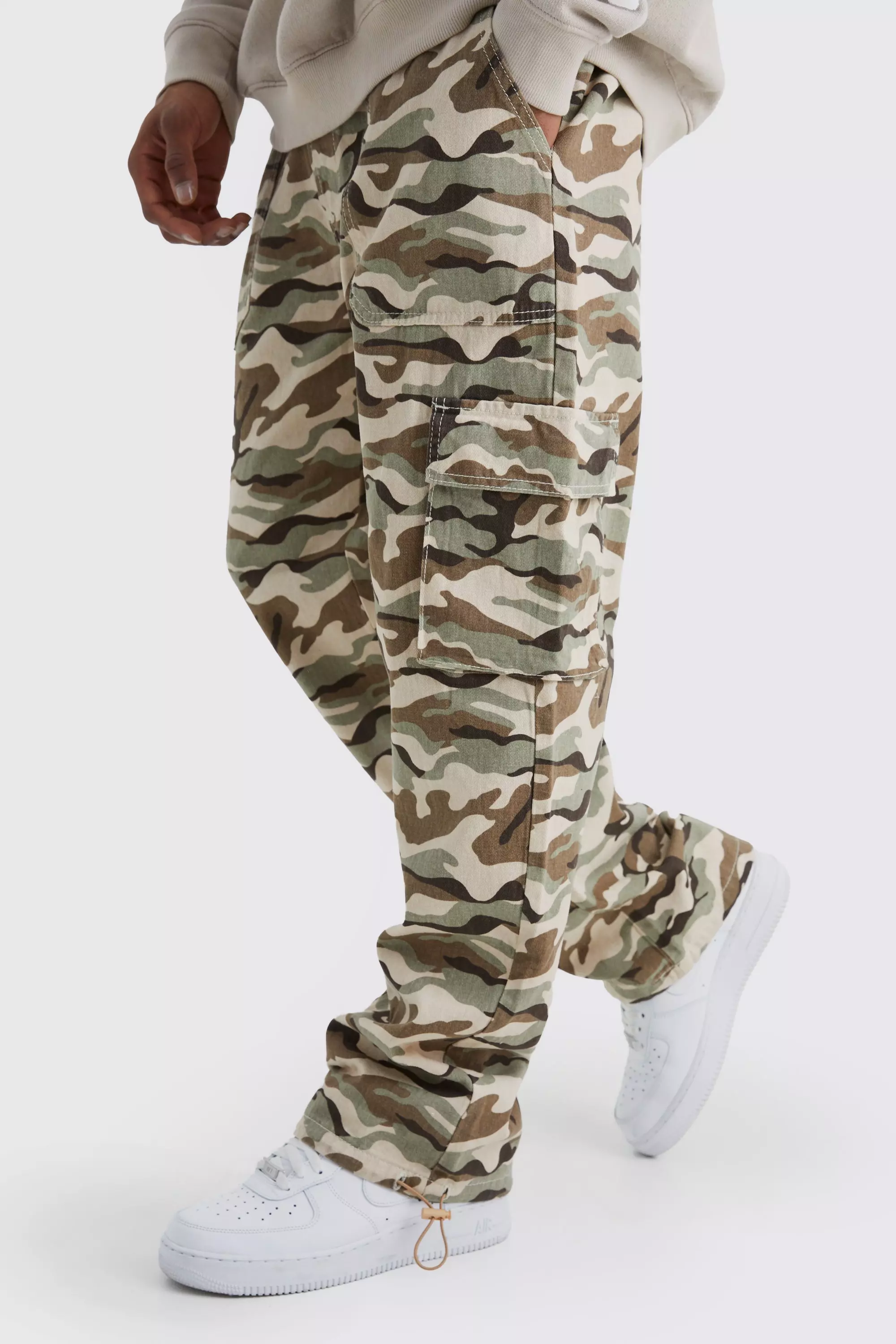 Relaxed Cargo Pocket Camo Pants Sand