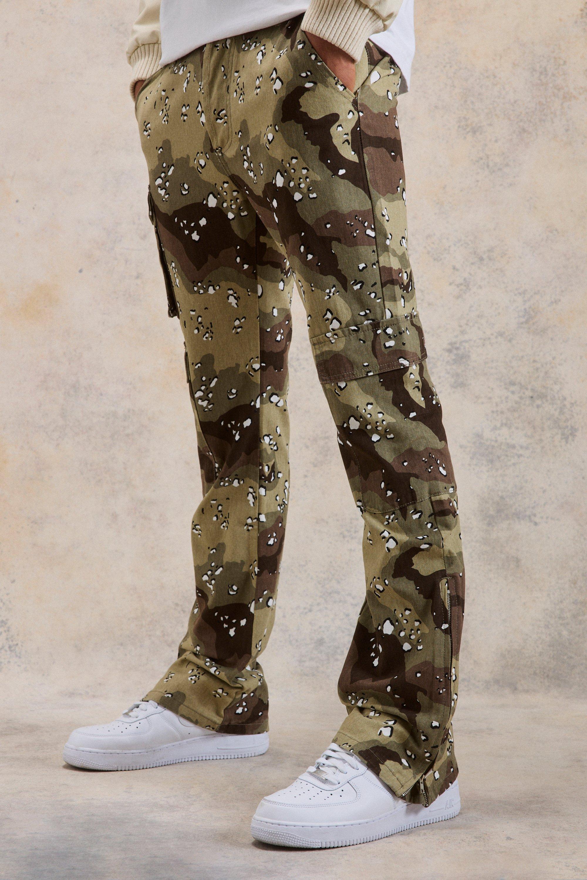 Men's Camo Cargo Pants Classic Stretch Regular Fit Ankle Length