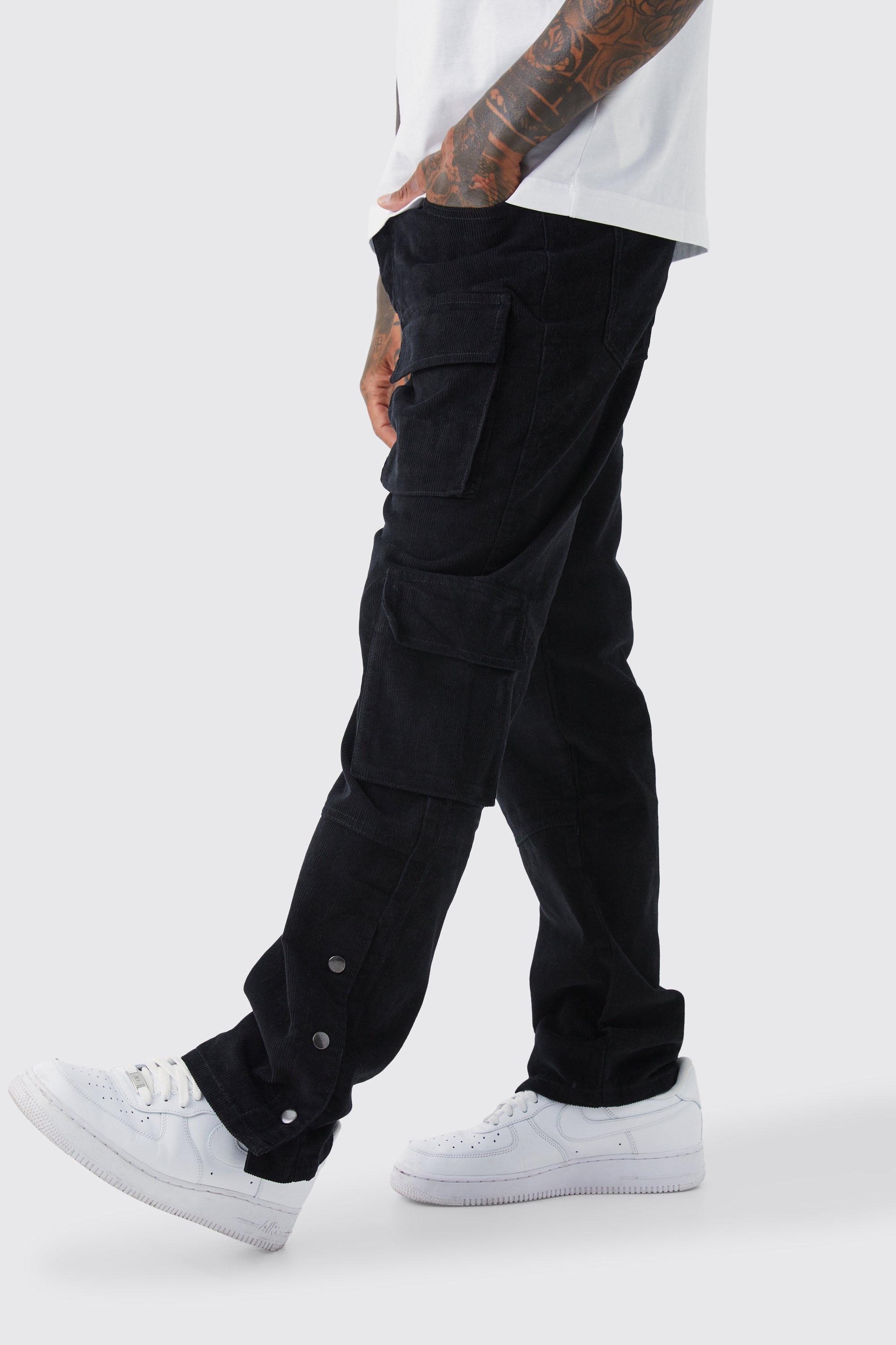 Fixed Waist Relaxed Multi Cargo Popper Hem Cord Trouser