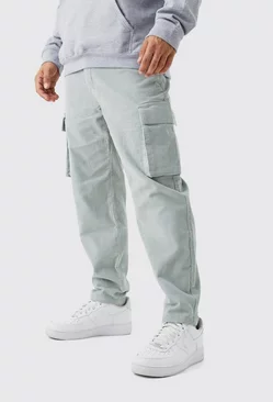 Sage Green Fixed Waist Relaxed Tapered Cargo Cord Pants