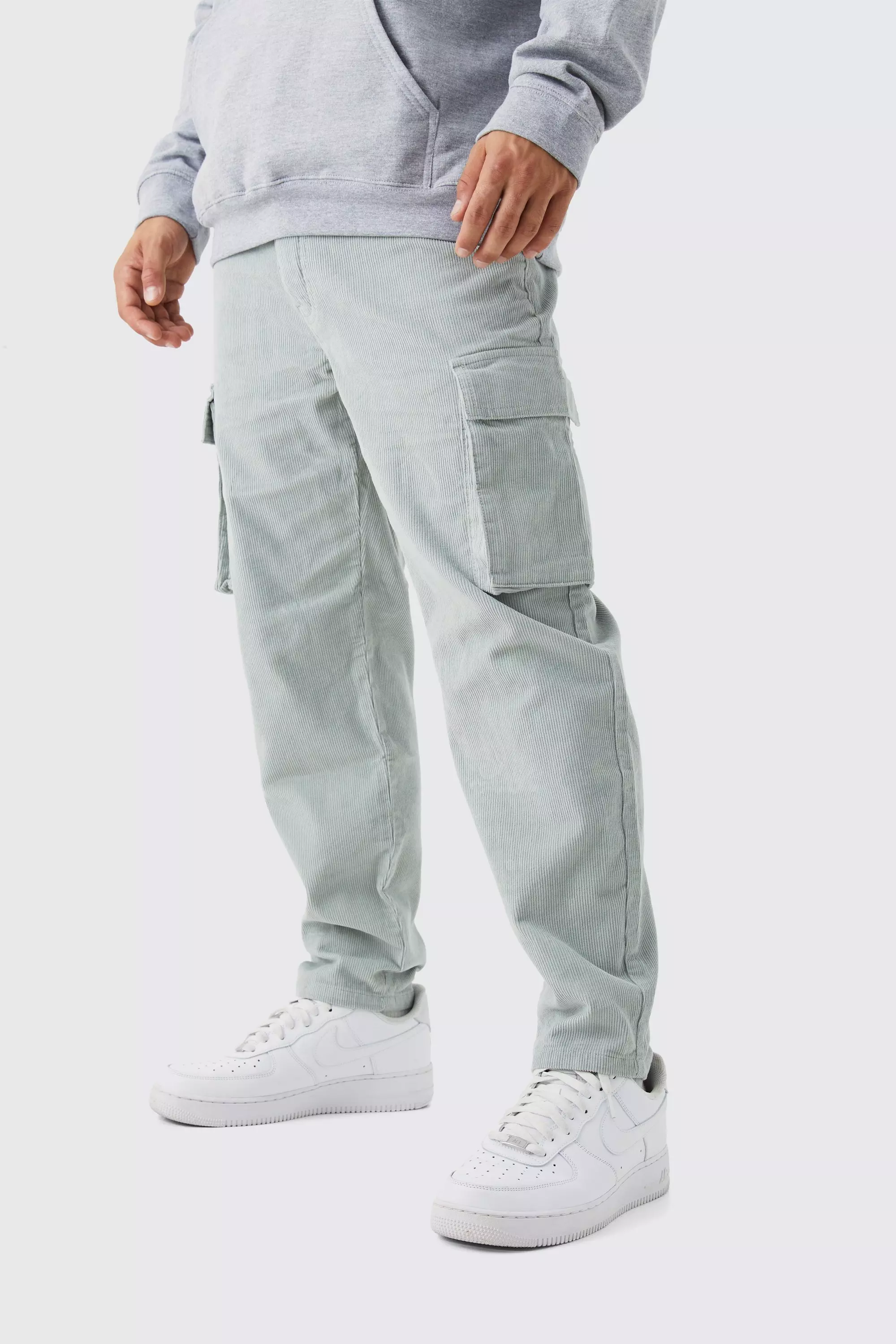 Fixed Waist Relaxed Tapered Cargo Cord Pants Sage