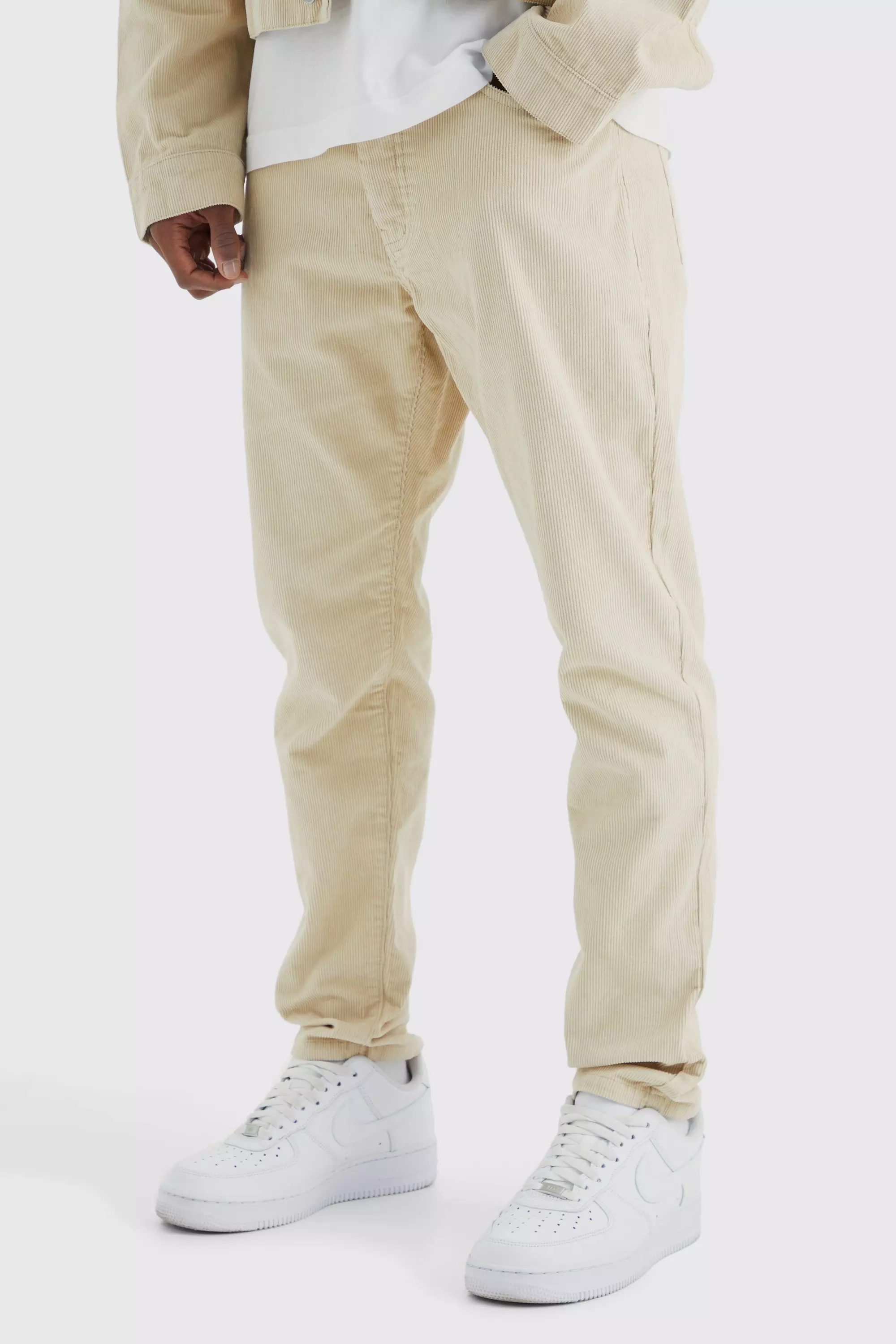 Fixed Waist Tapered Cord Pants Stone