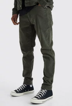 Fixed Waist Tapered Cord Pants Olive