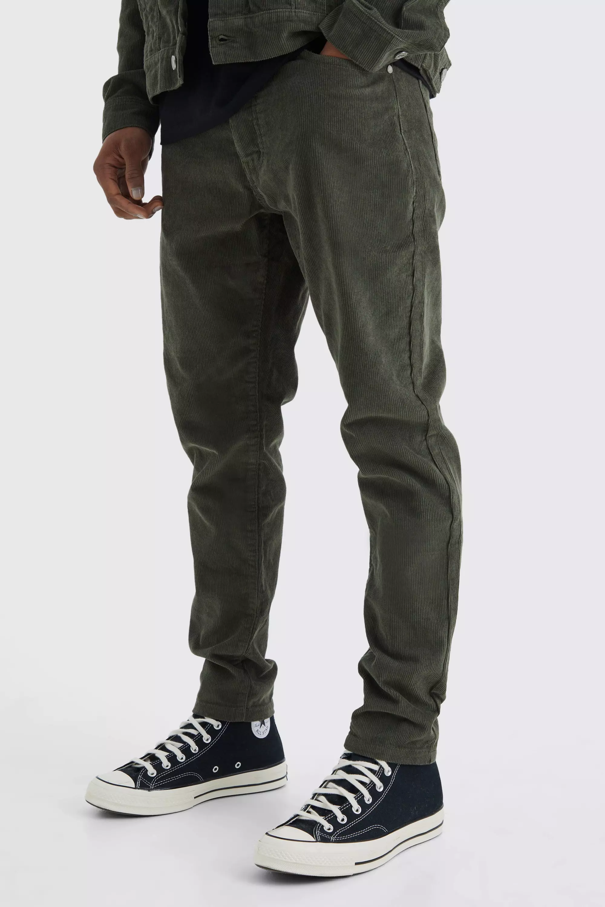 Fixed Waist Tapered Cord Pants Olive