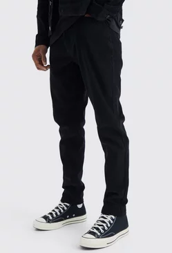 Black Fixed Waist Tapered Cord Pants